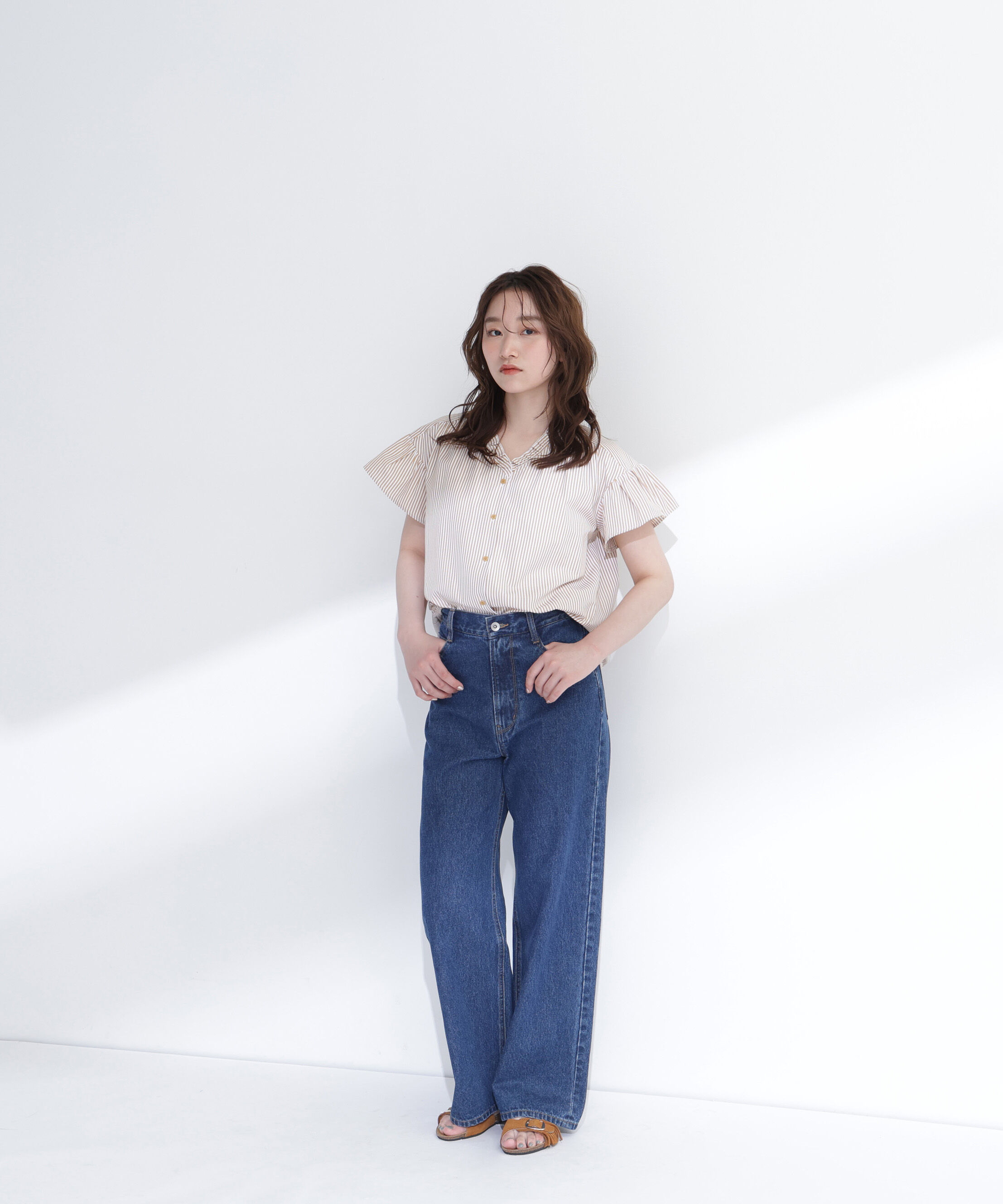  「ストライプフリルネックブラウス」|シャツ・ブラウス|