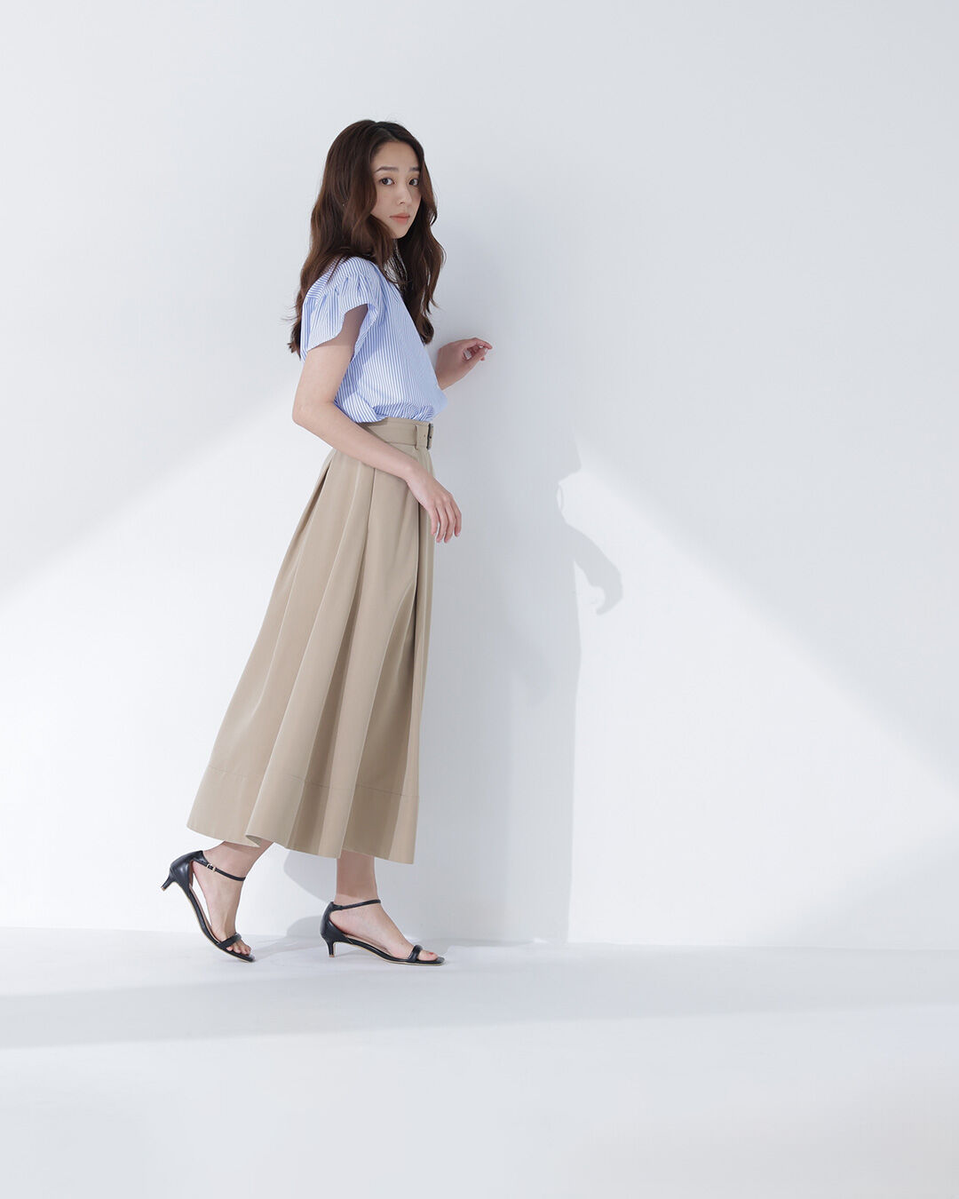  「ストライプフリルネックブラウス」|シャツ・ブラウス|