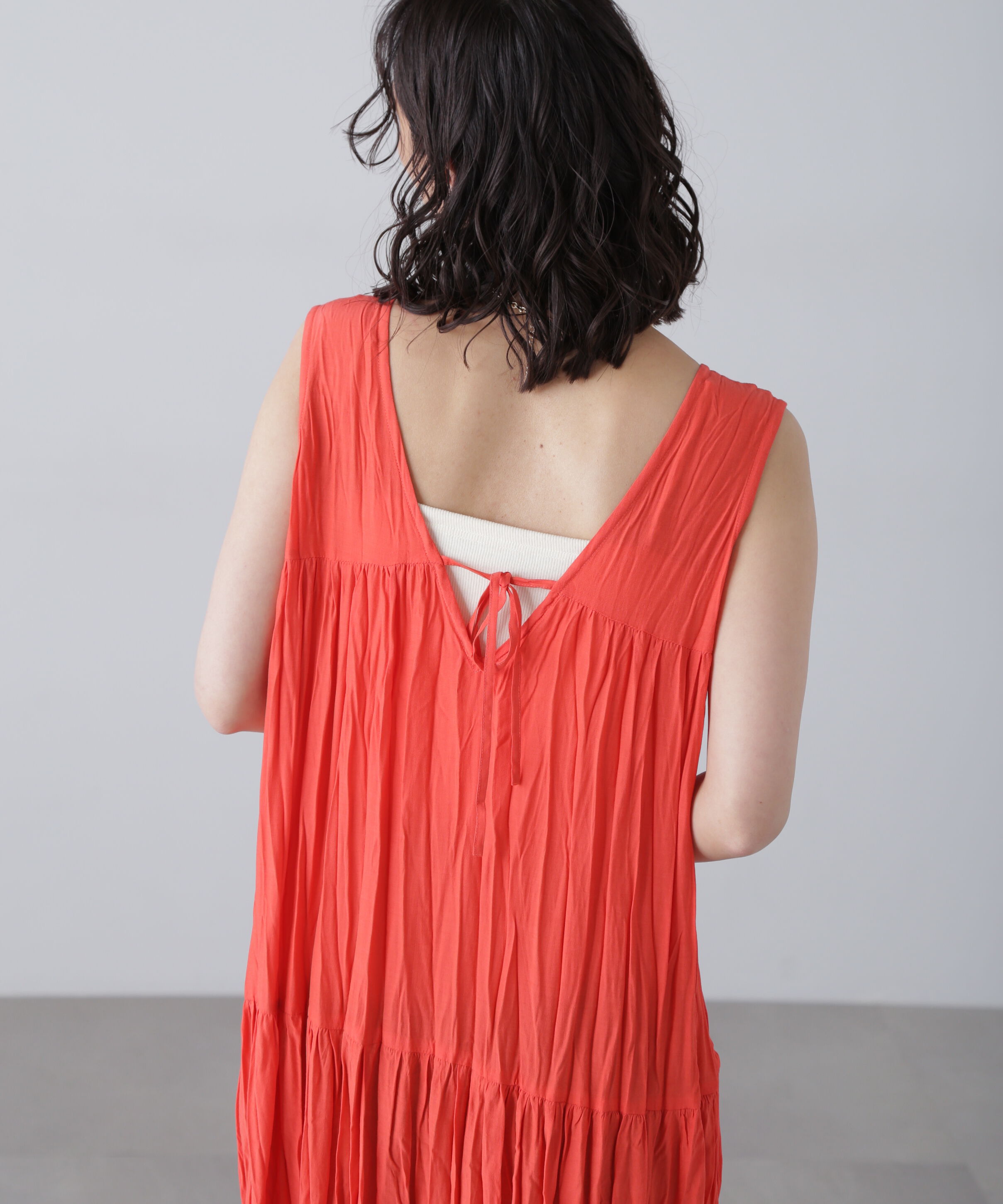  「ワッシャーティアードノースリーブワンピース」|ワンピース|