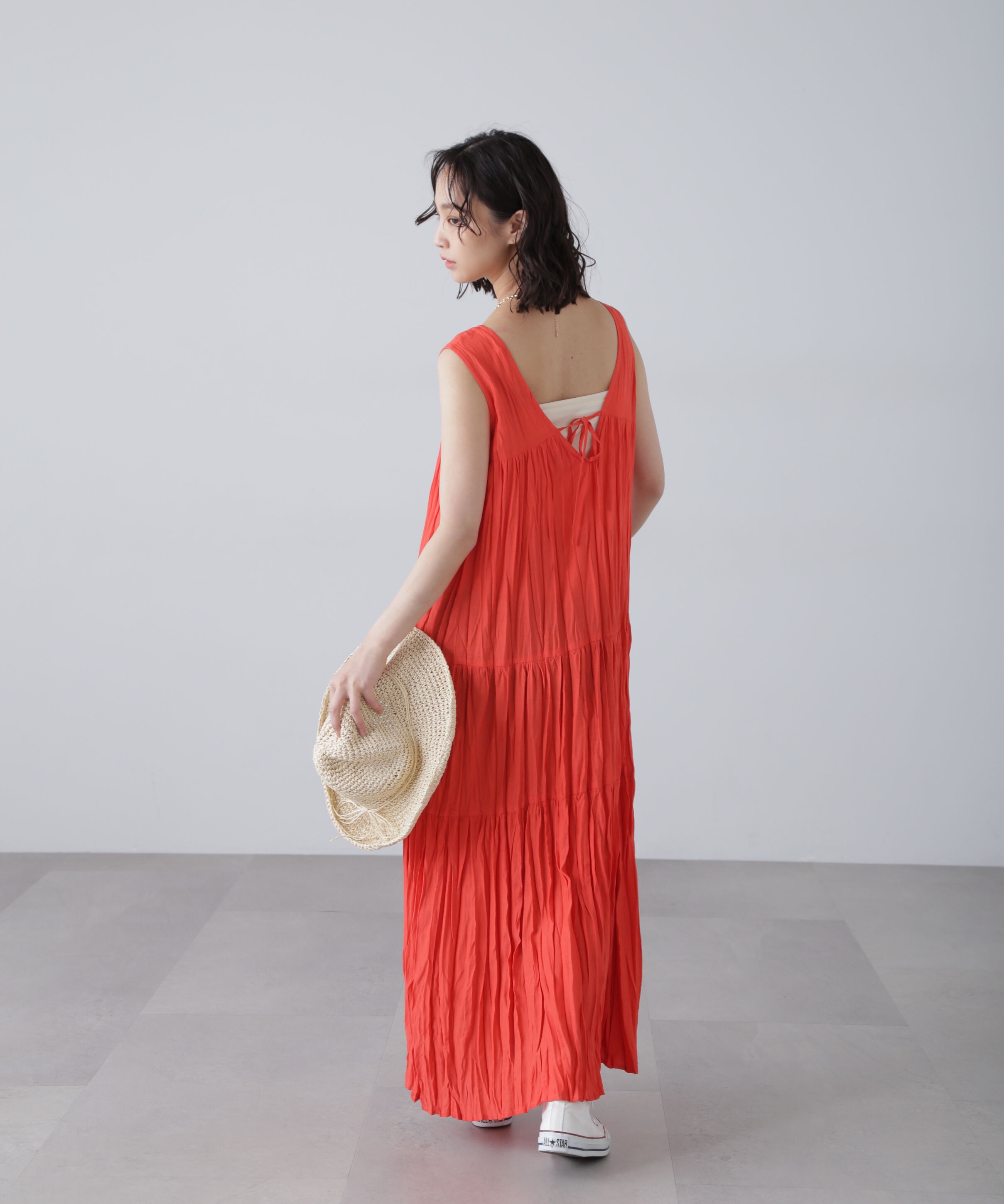  「ワッシャーティアードノースリーブワンピース」|ワンピース|