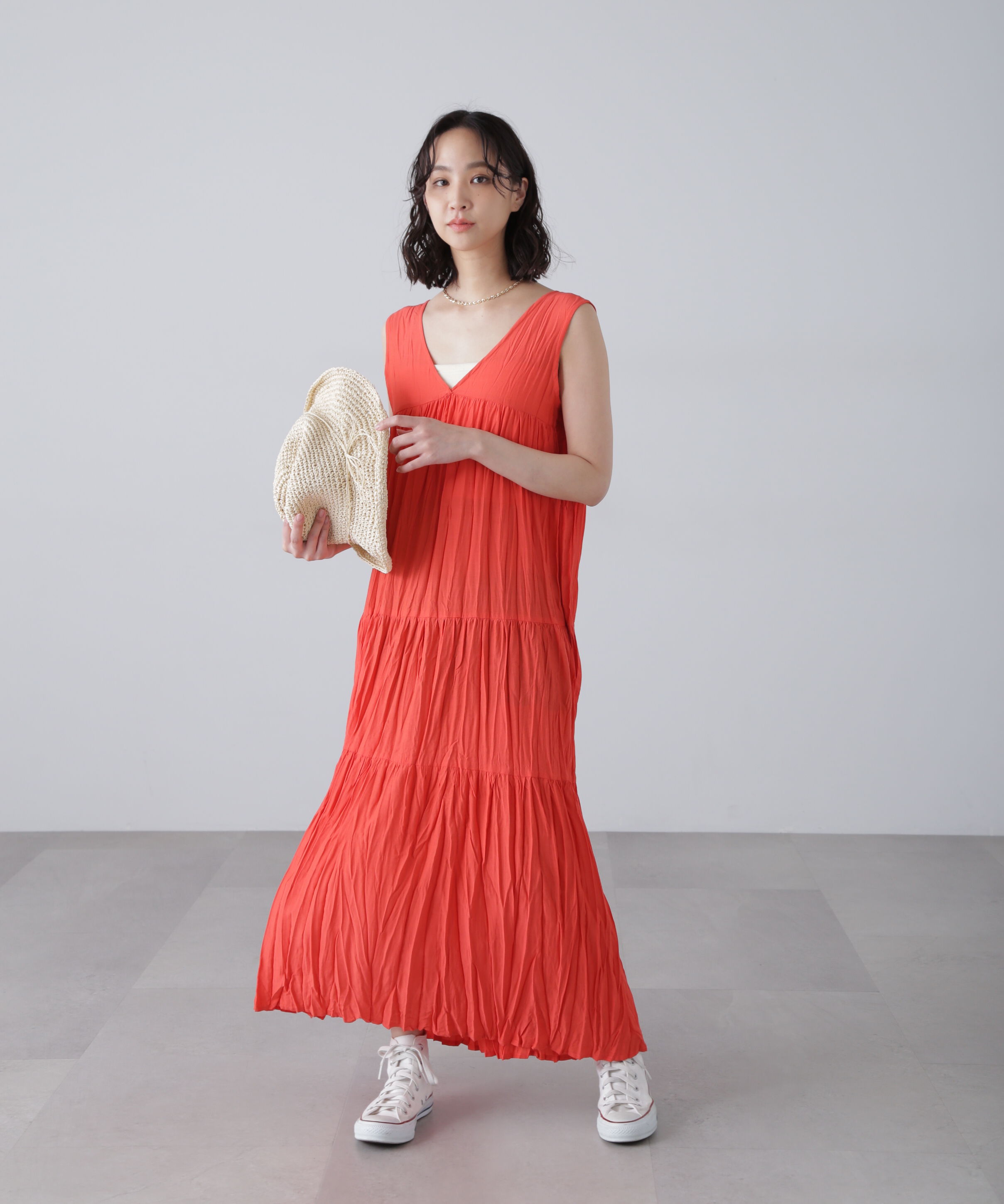  「ワッシャーティアードノースリーブワンピース」|ワンピース|