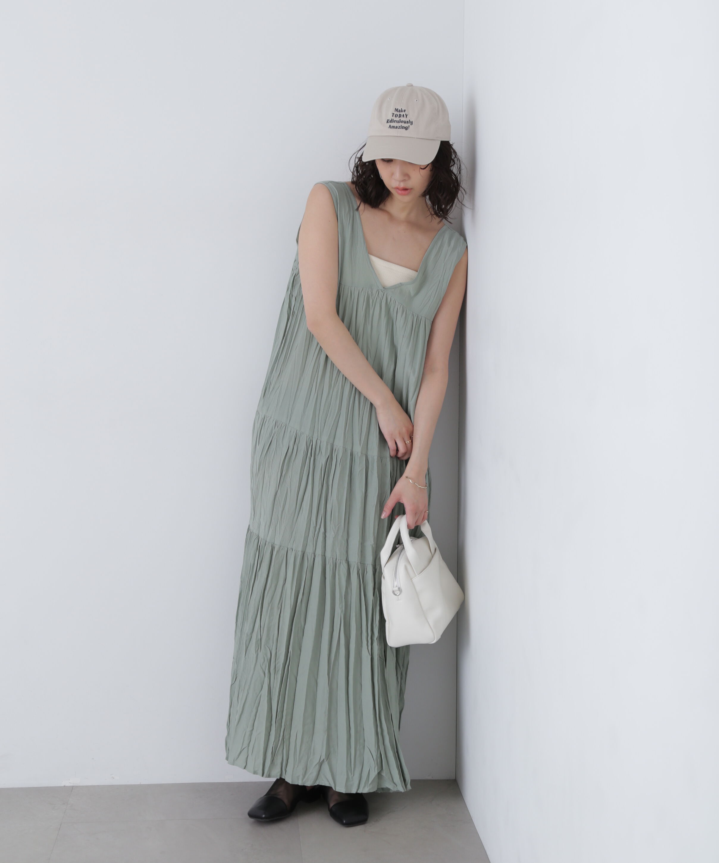  「ワッシャーティアードノースリーブワンピース」|ワンピース|