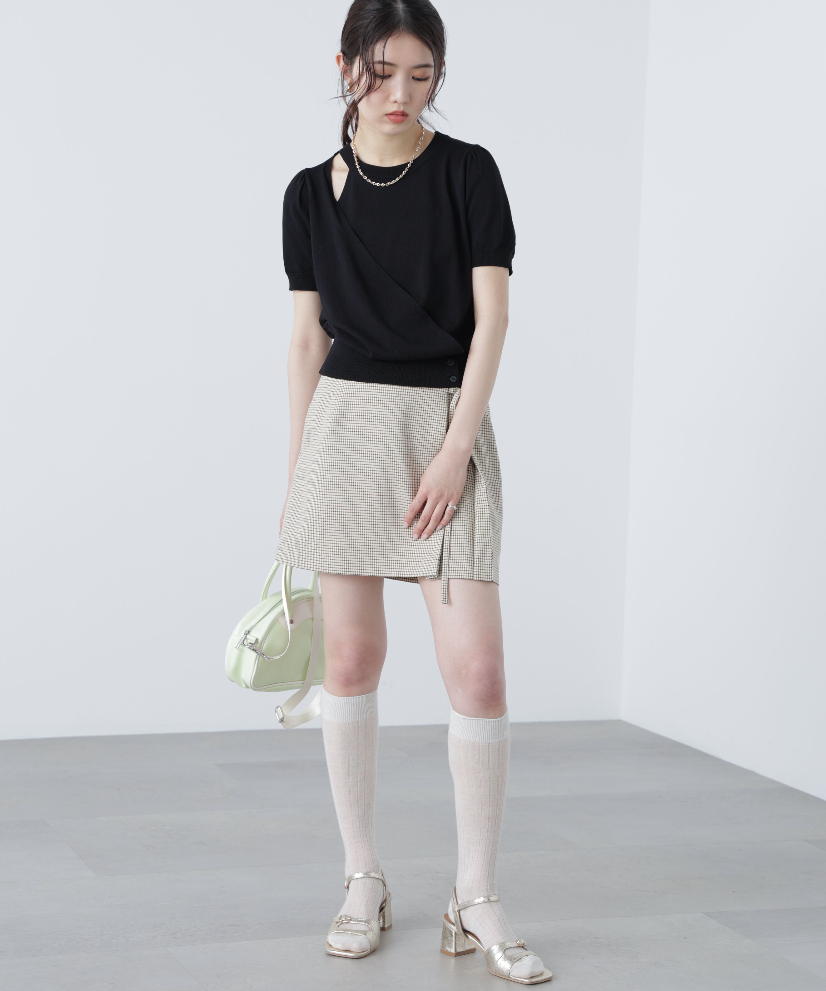  「キャミレイヤードカシュクール半袖ニット」|ニット・セーター|