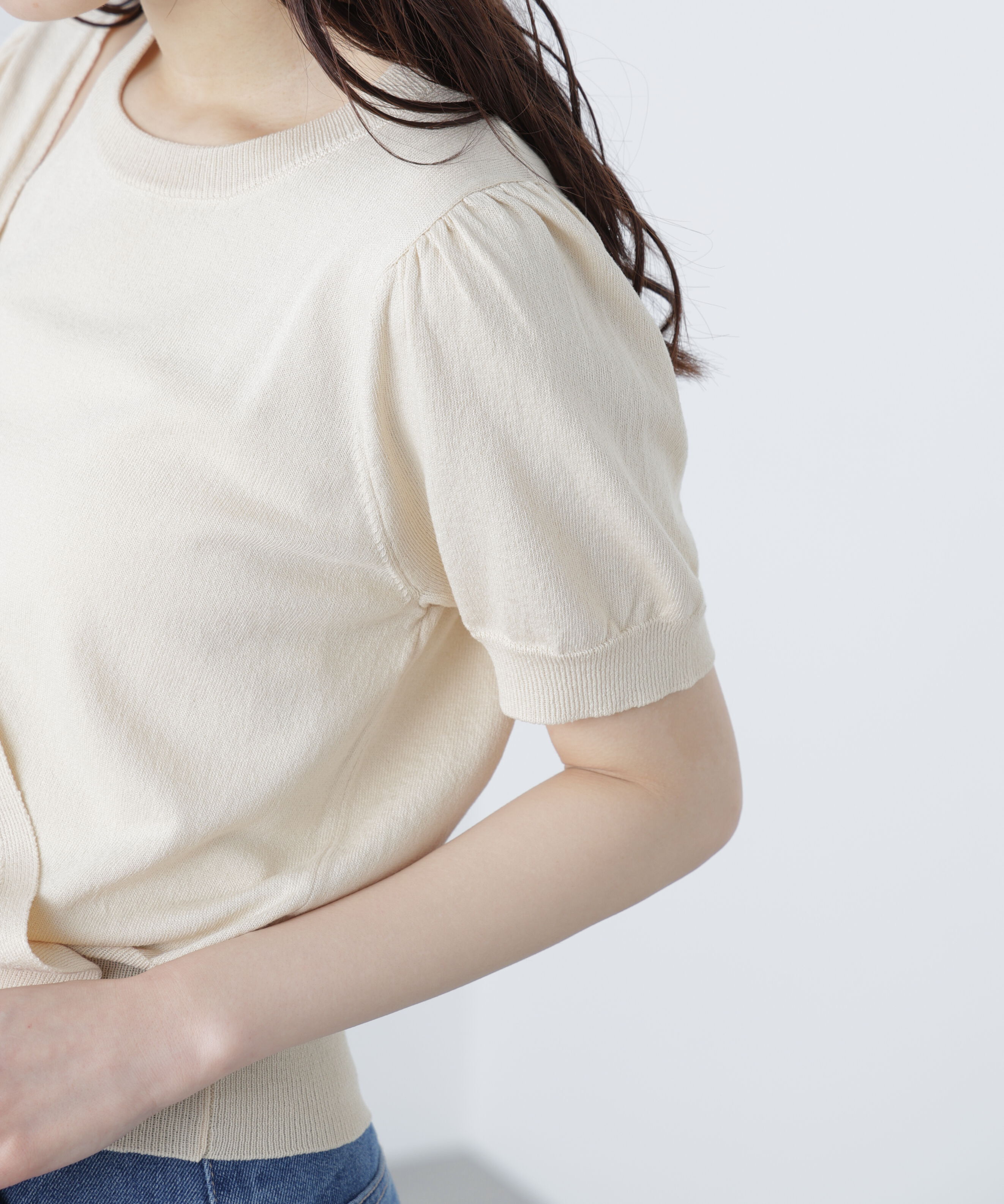  「キャミレイヤードカシュクール半袖ニット」|ニット・セーター|