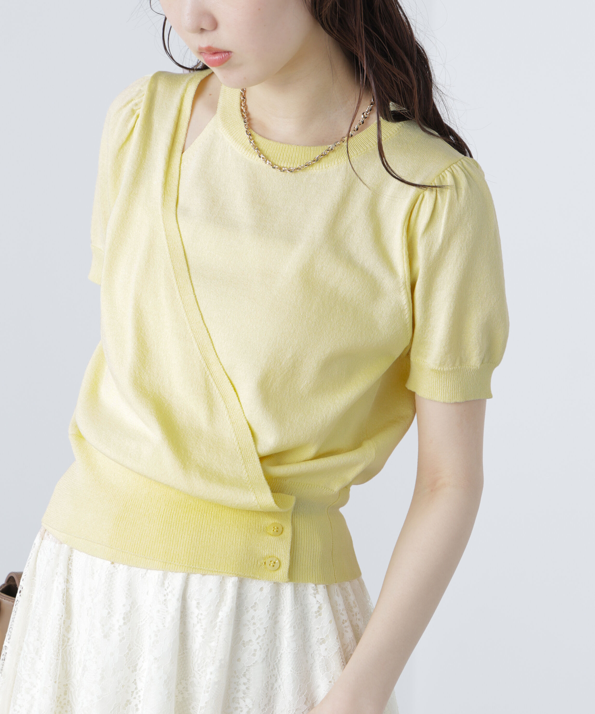  「キャミレイヤードカシュクール半袖ニット」|ニット・セーター|