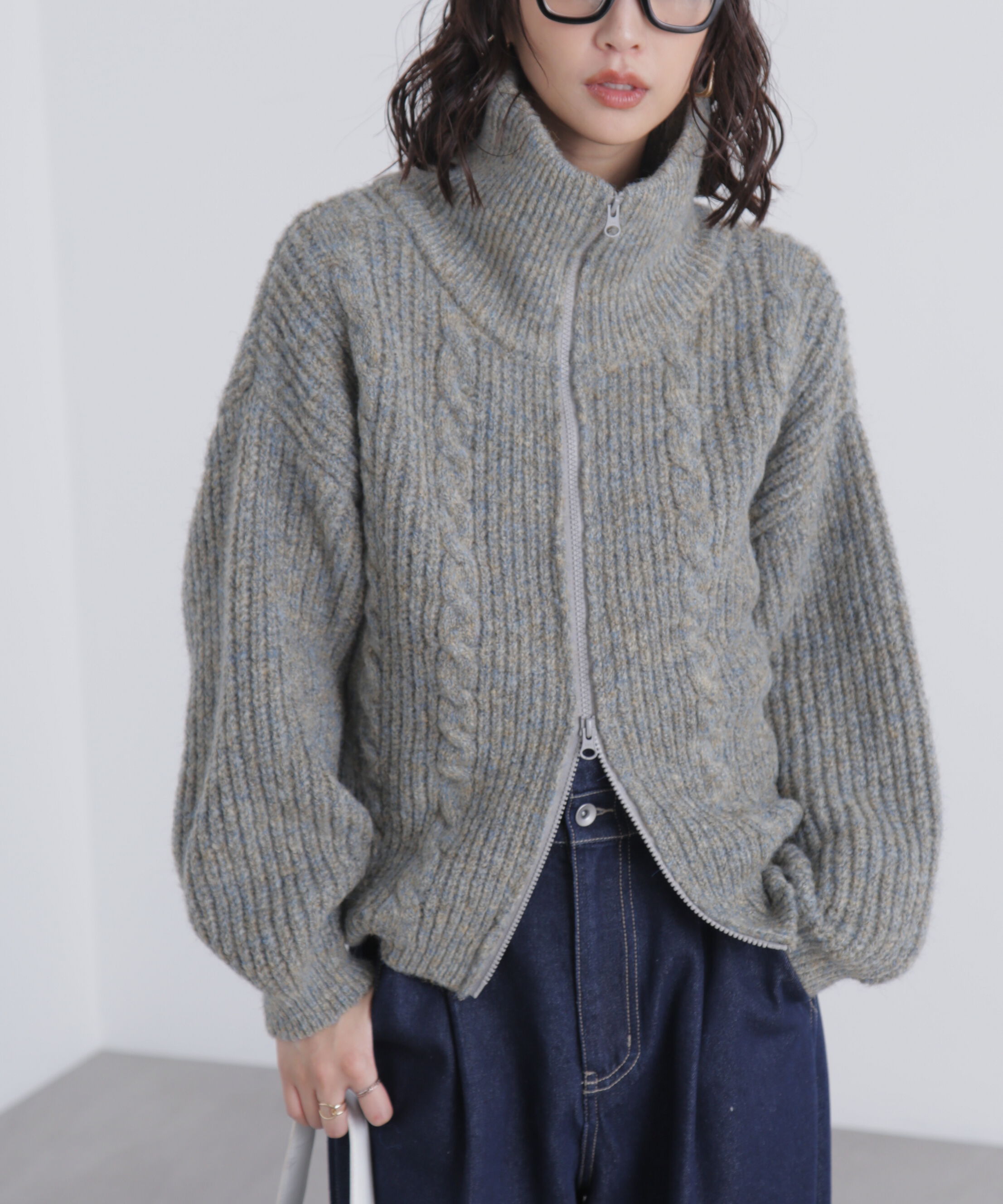  「スタンドネックショート丈ジップニットブルゾン」|ブルゾン・スタジャン|