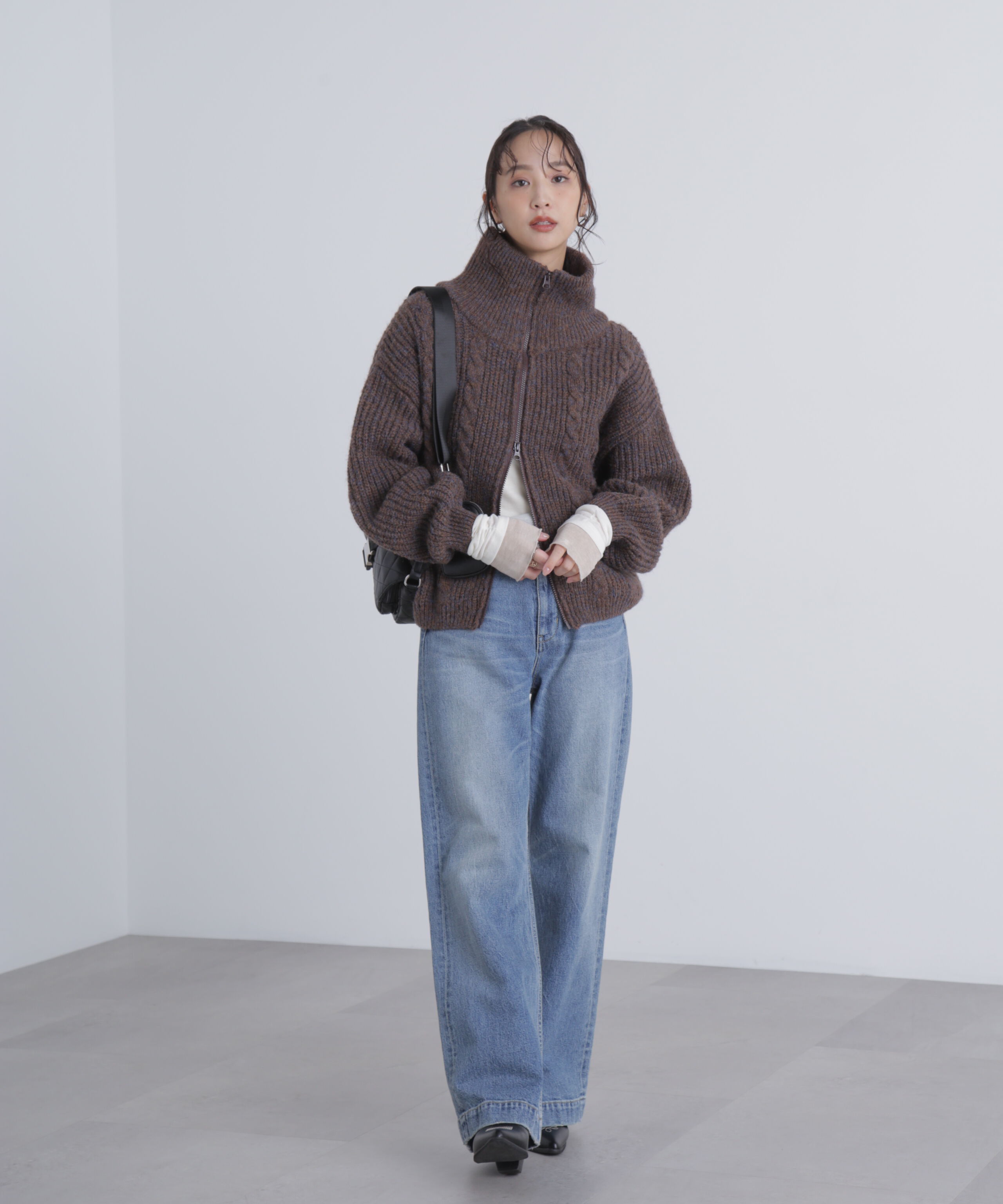  「スタンドネックショート丈ジップニットブルゾン」|ブルゾン・スタジャン|