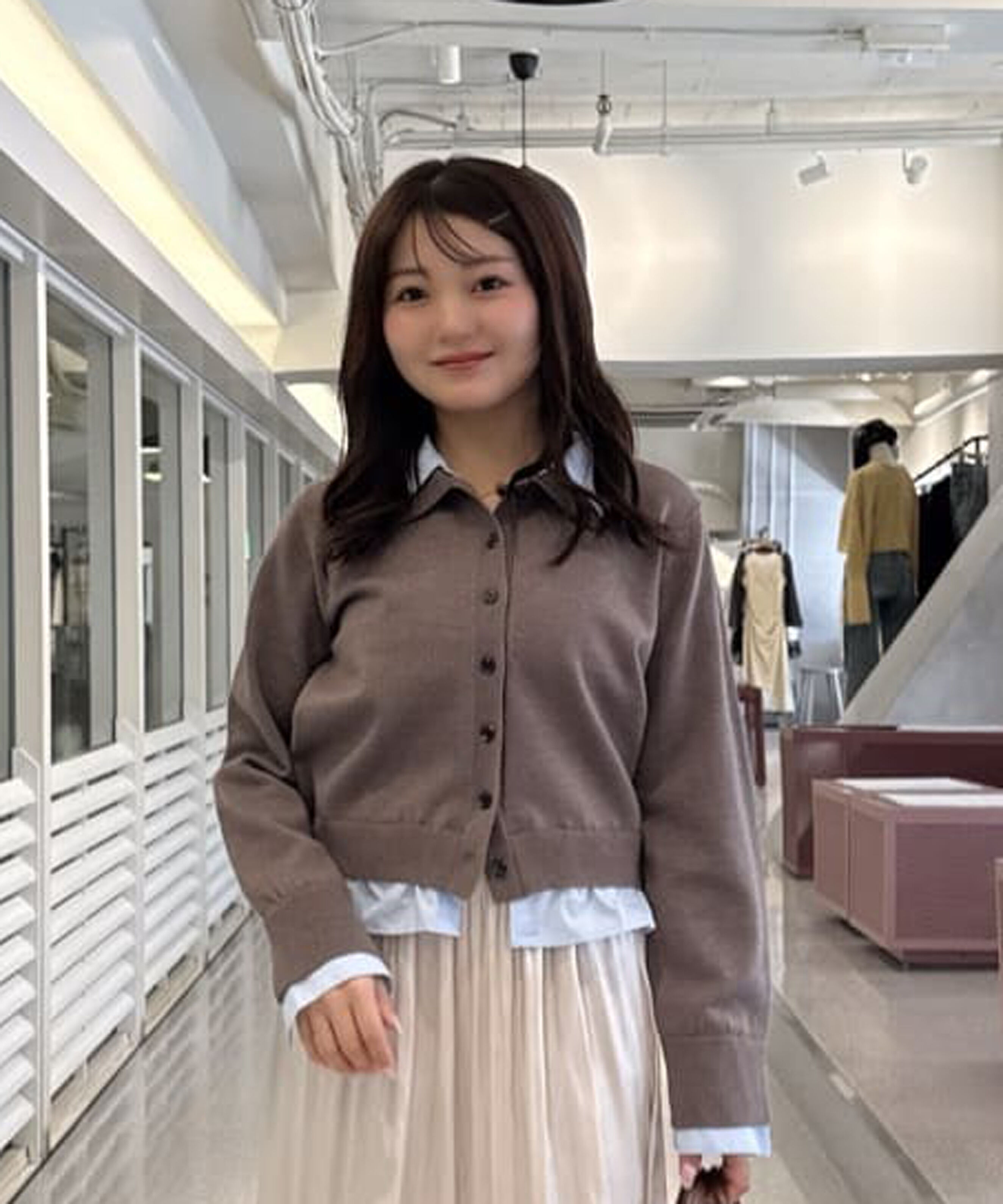  「シャツフェイクレイヤードポロカーディガン」|ニット・セーター|ブラウン