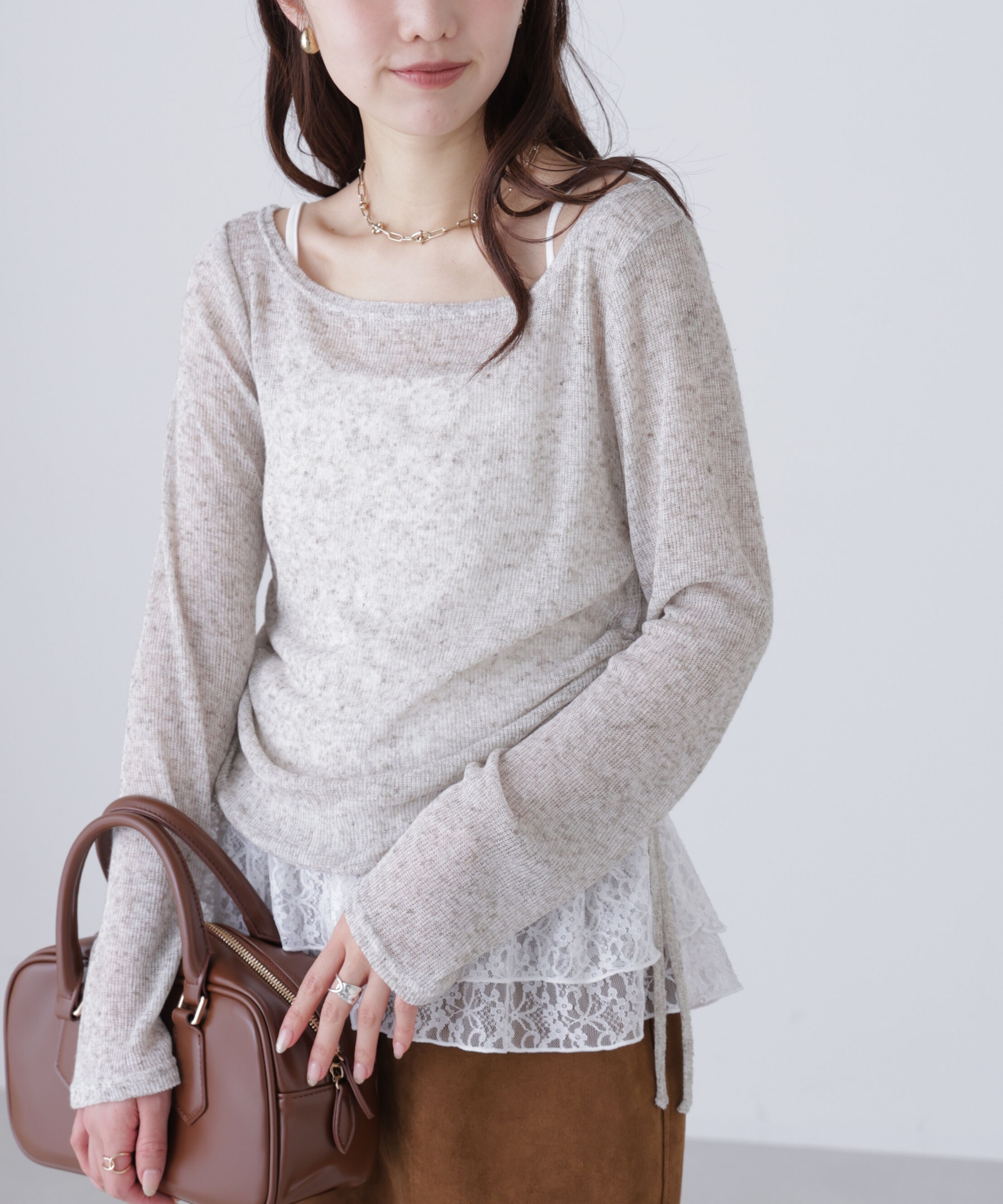  「メランジドロストレースティアードキャミセット」|Tシャツ・カットソー|