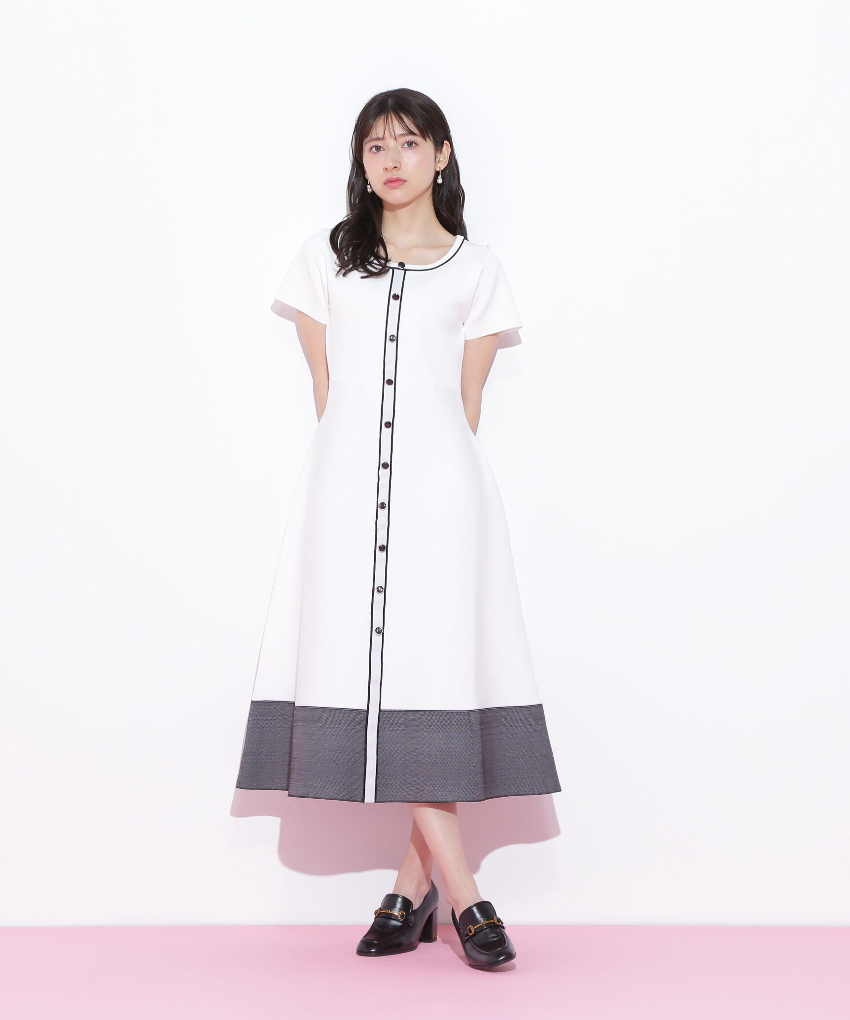  「半袖フレアニットワンピース」|ワンピース|