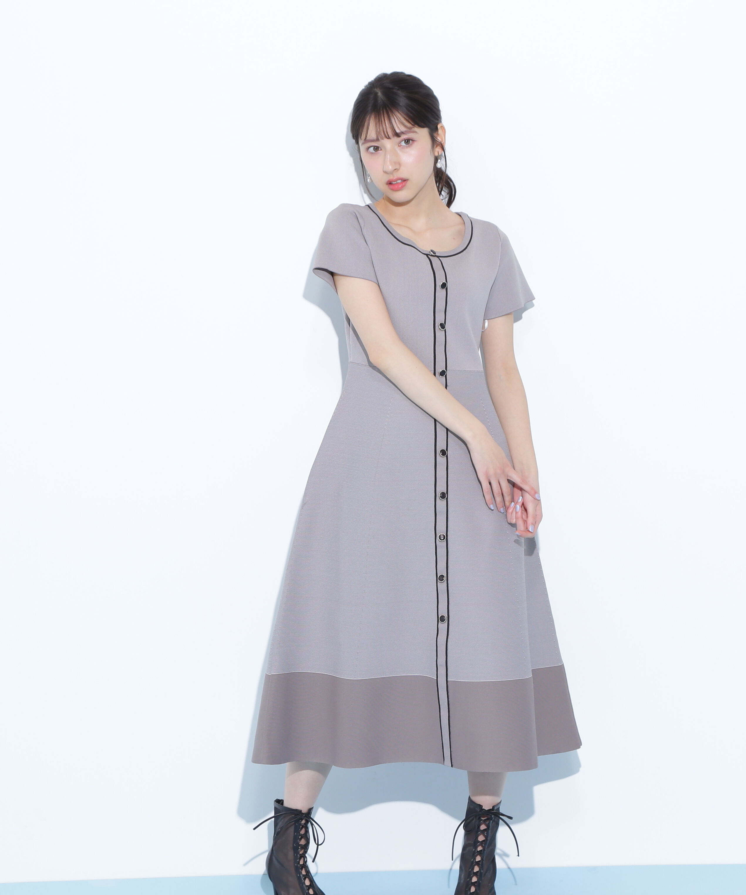  「半袖フレアニットワンピース」|ワンピース|