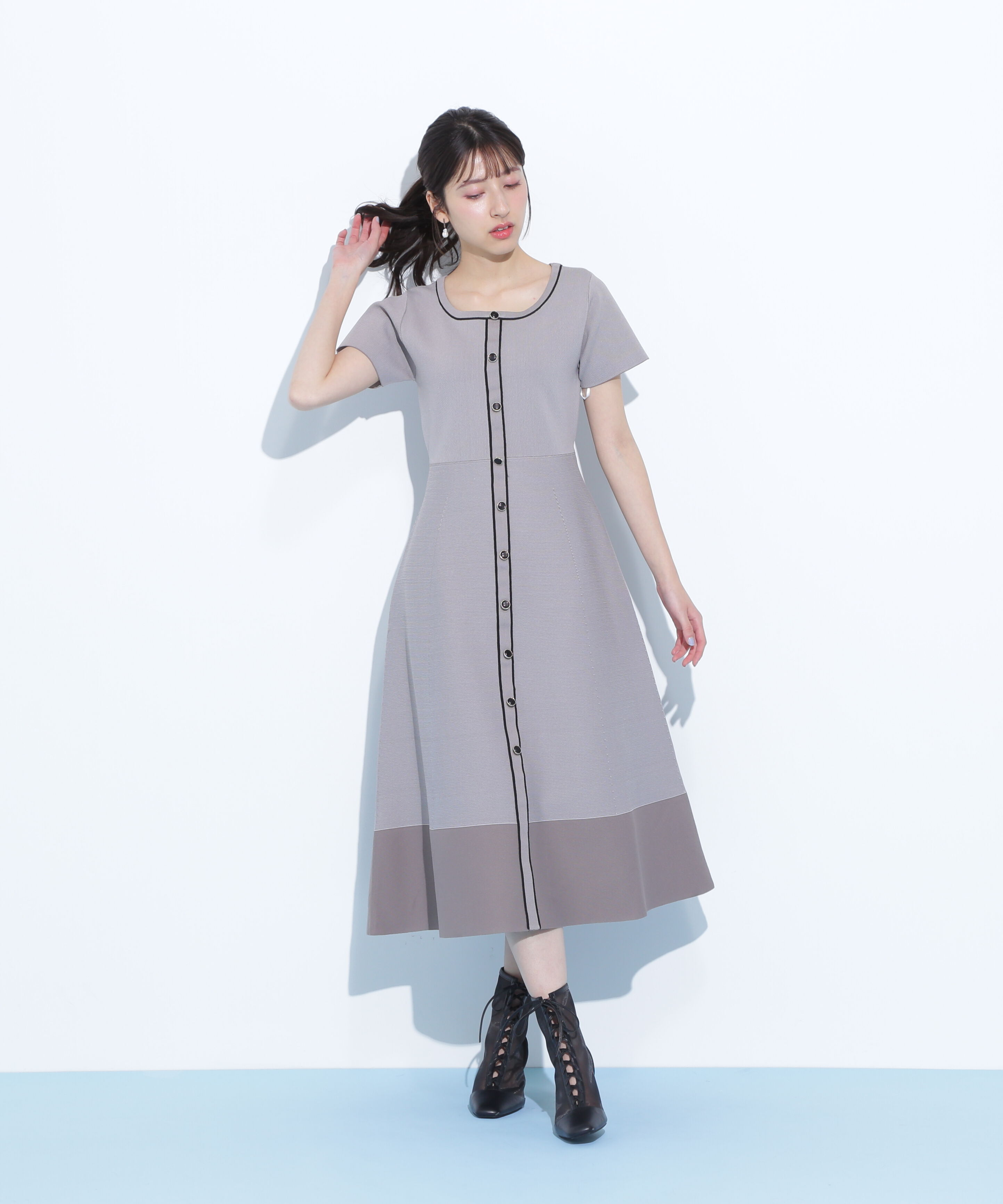  「半袖フレアニットワンピース」|ワンピース|