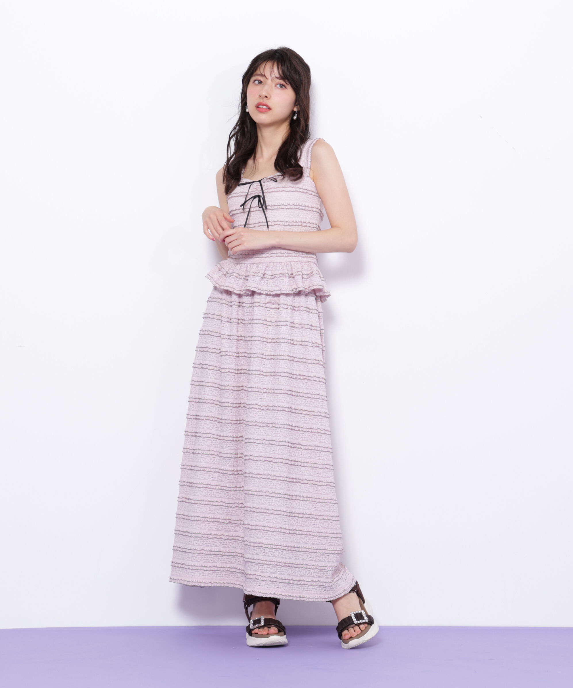  「バイカラーストレッチレースセットアップ」|ワンピース|