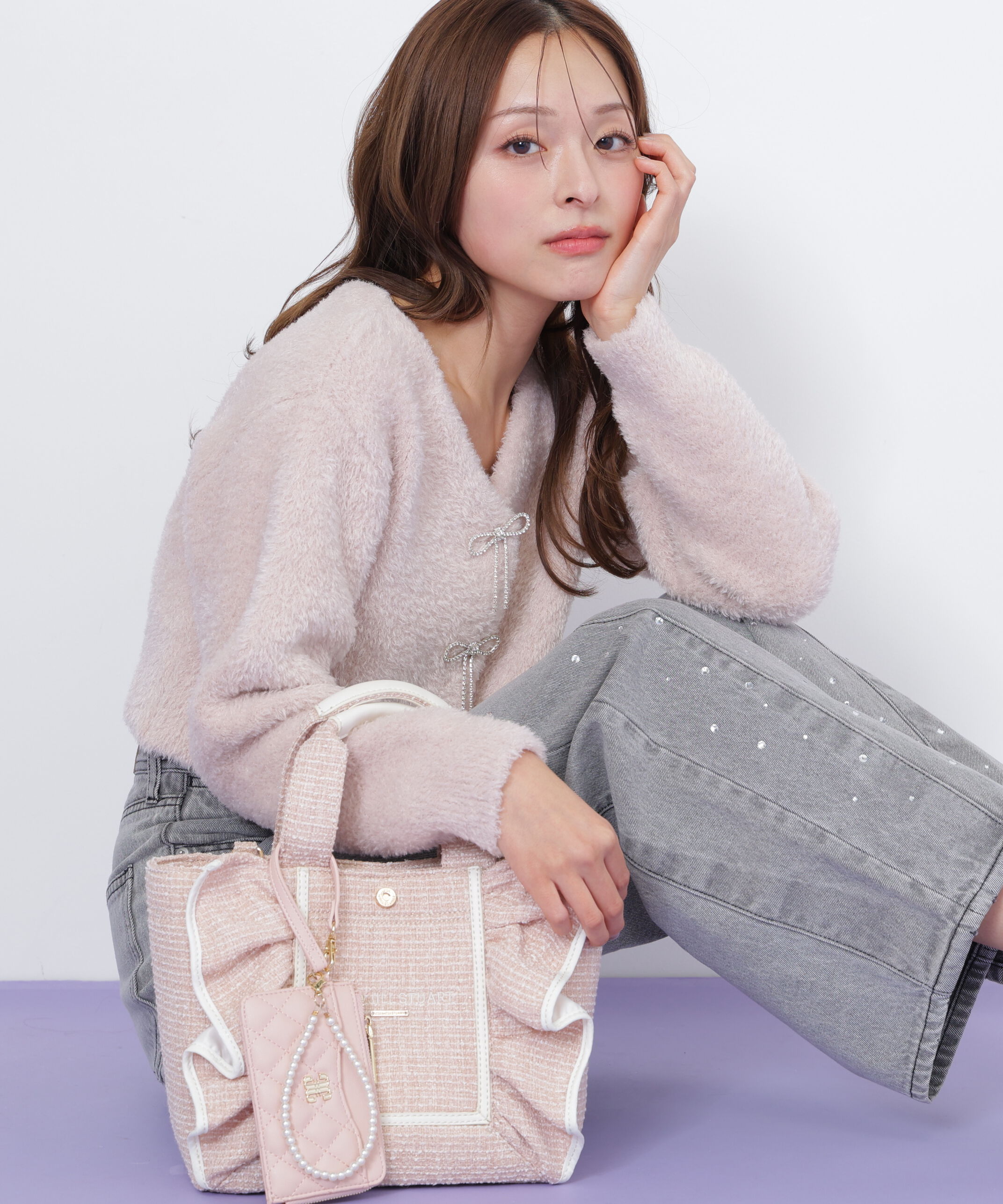  「パステルツイードフレームフリルトートバッグ」|その他|