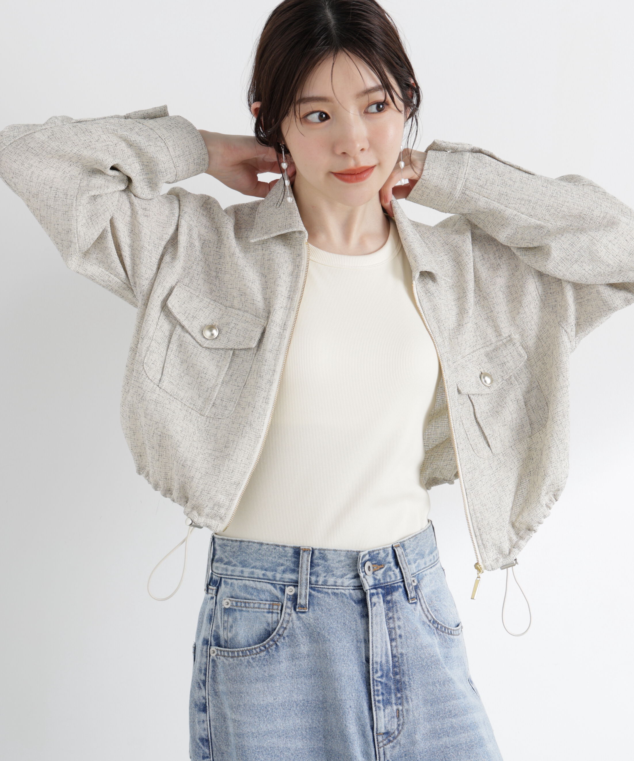 PROPORTION BODY DRESSING「スプリングツイードブルゾン　26SS」|ブルゾン・スタジャン|アイボリー2