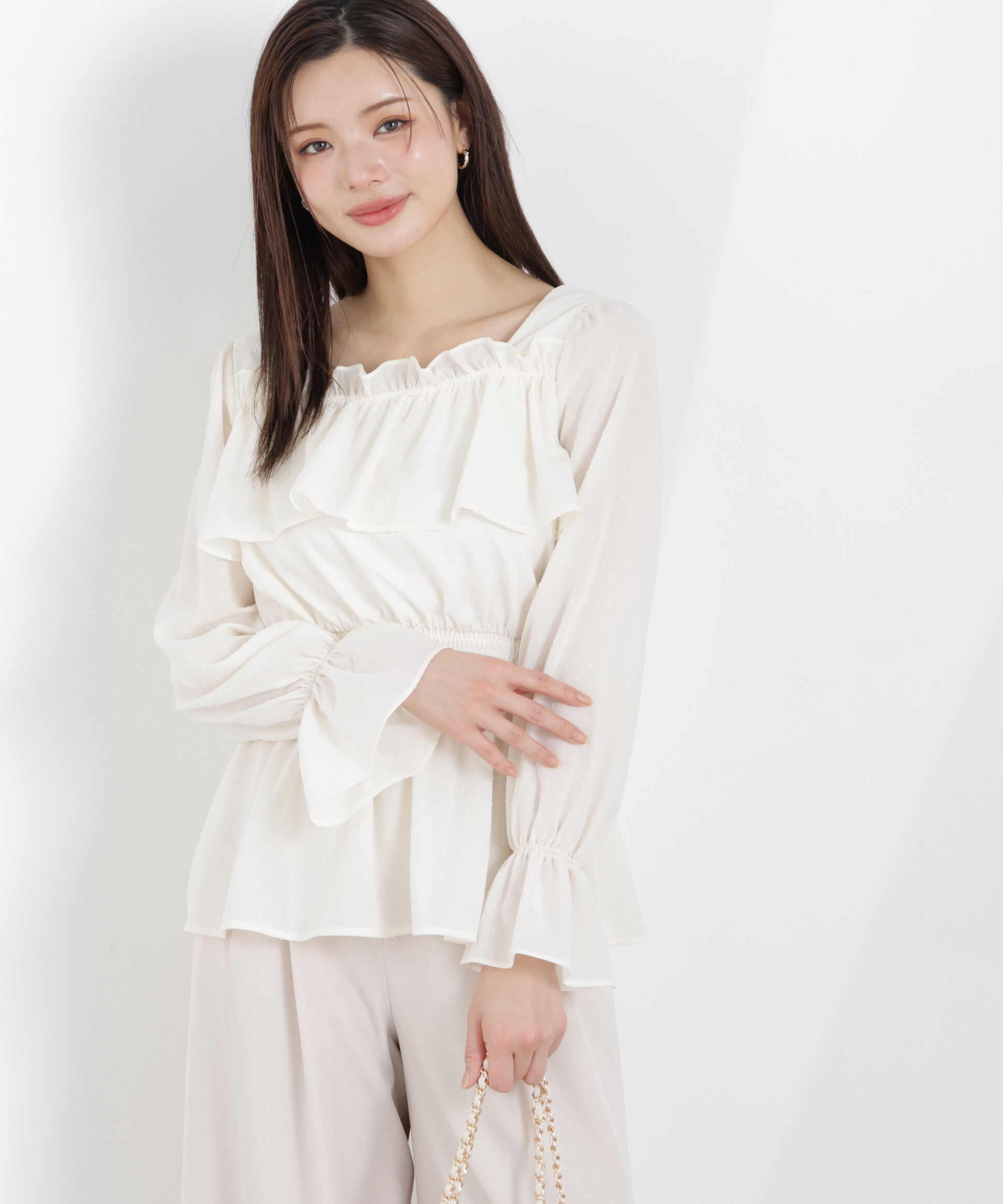 PROPORTION BODY DRESSING「＜ウォッシャブル＞フリルシャーリングブラウス　26SS」|シャツ・ブラウス|