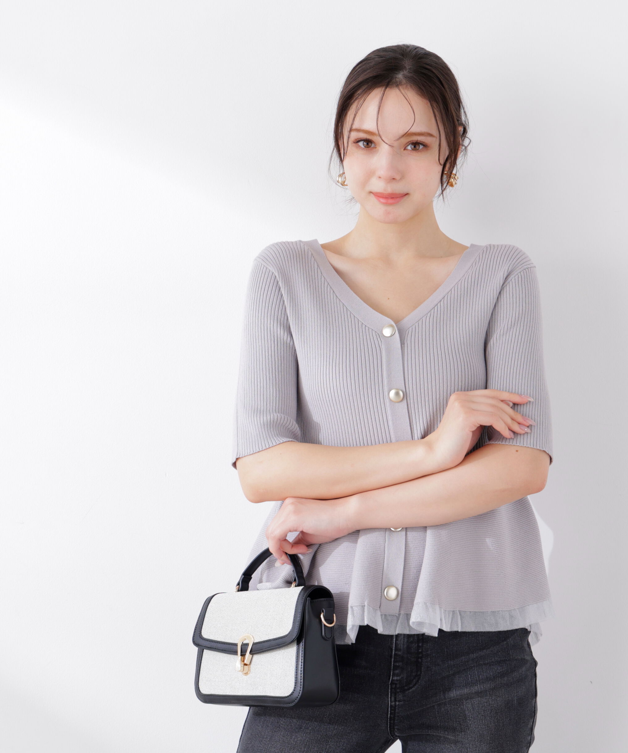 PROPORTION BODY DRESSING「部分シアーペプラムニット　26SS」|ニット・セーター|ライトグレー