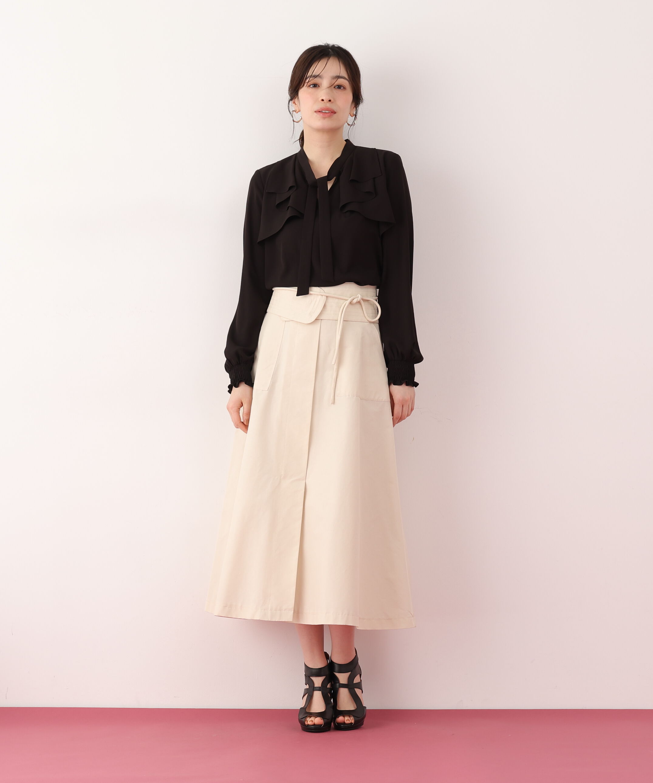  「ステッチベルトフレアースカート」|スカート|
