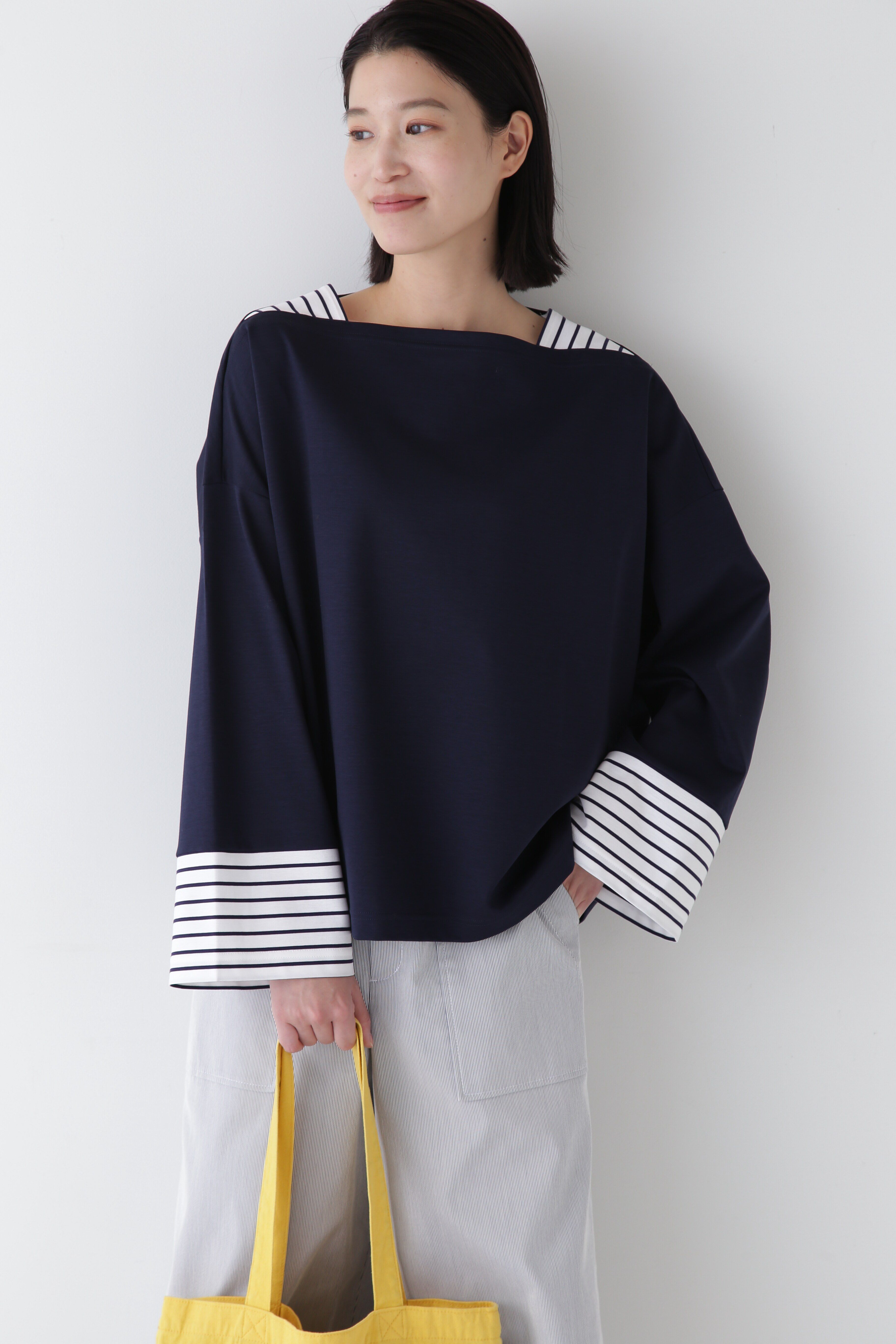  「◆コットン32Gポンチカットソー」|Tシャツ・カットソー|ネイビー&times;ボー