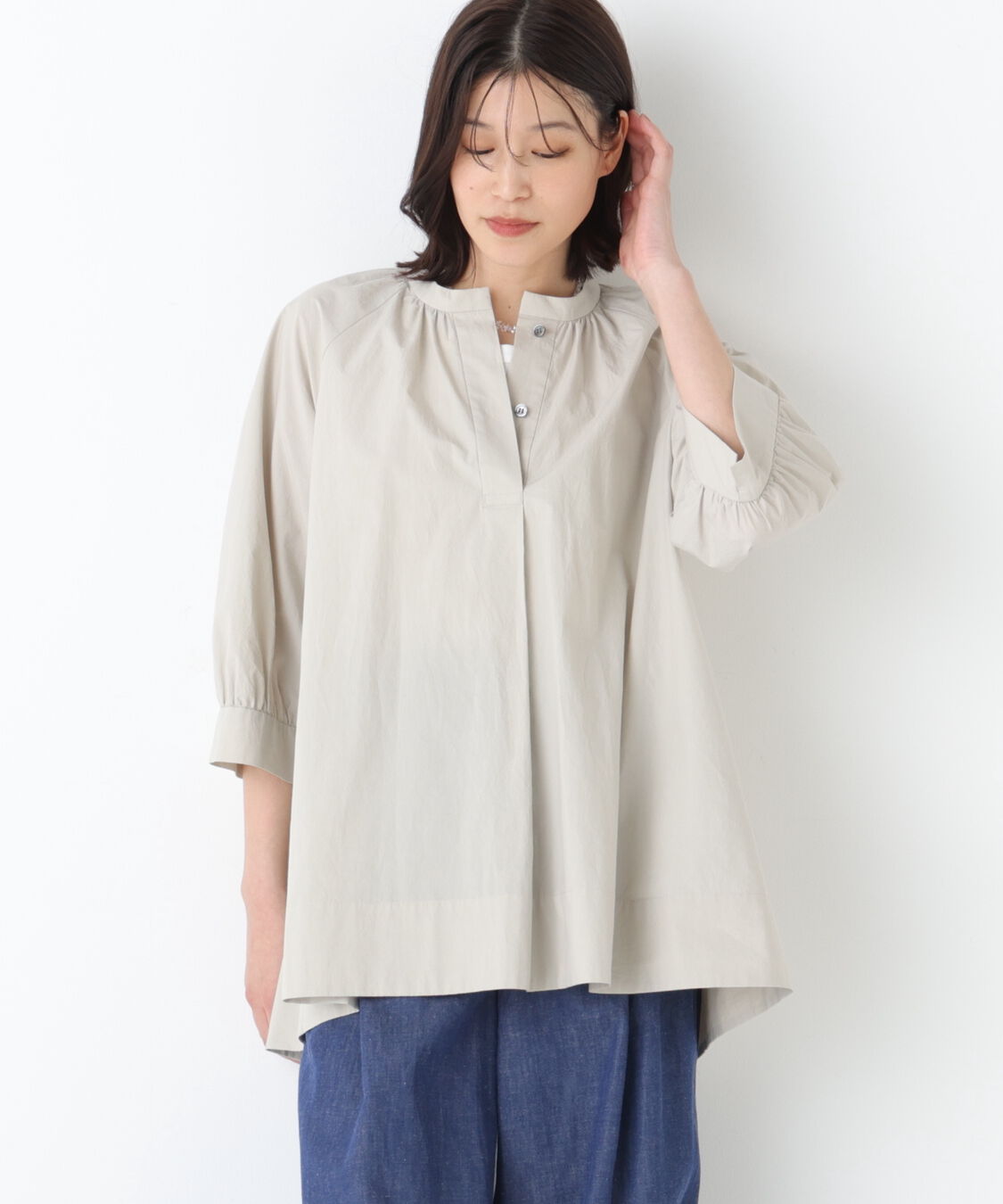  「◆フレアーチュニックブラウス」|シャツ・ブラウス|グレージュ2