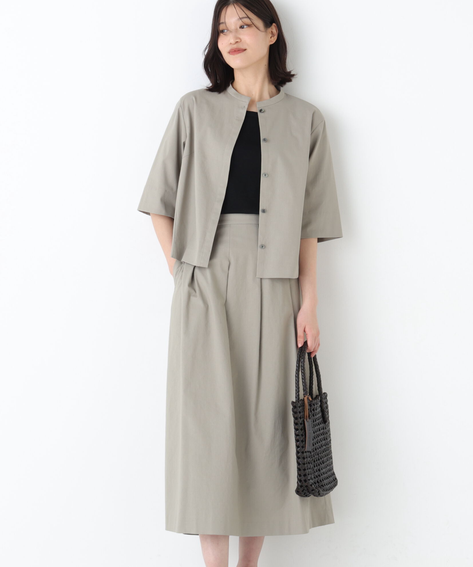  「◆リネン混ストレッチタンブラーセットアップ」|ワンピース|カーキ