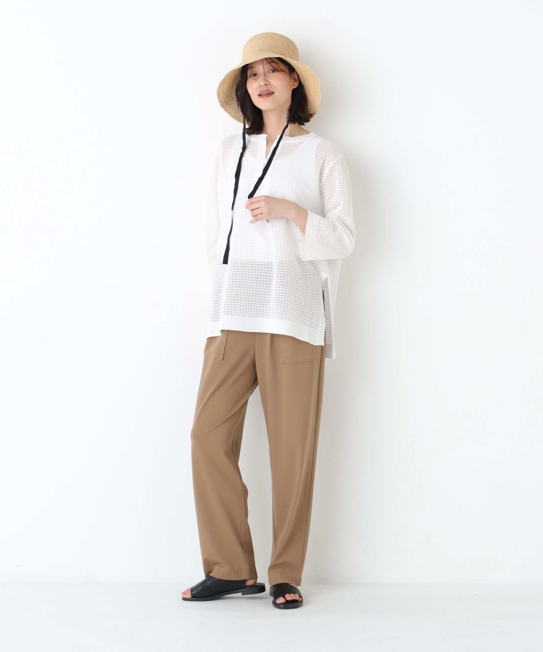  「◆コットンポリエステルシアーチェックチュニックプルオーバー」|ニット・セーター|