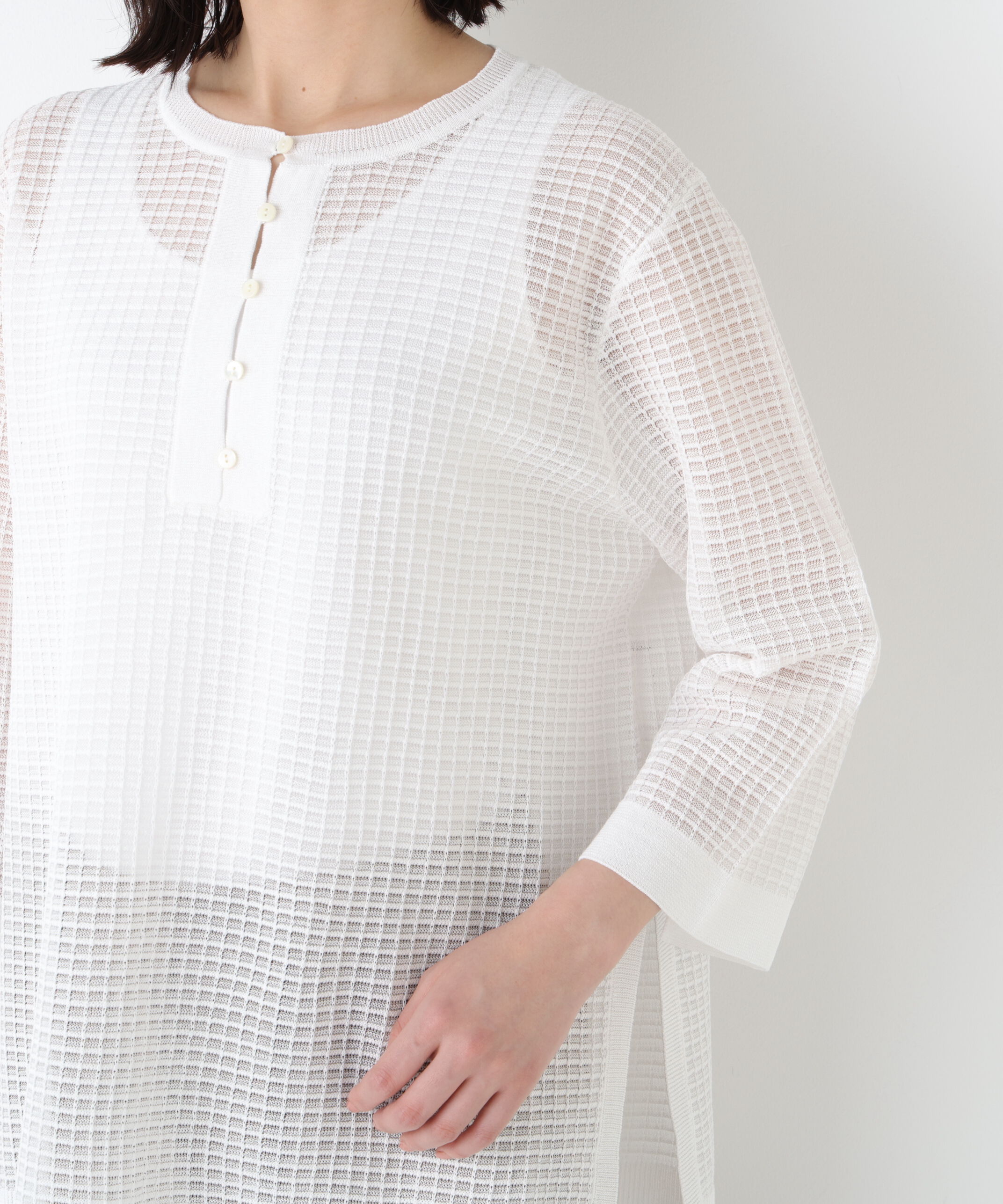  「◆コットンポリエステルシアーチェックチュニックプルオーバー」|ニット・セーター|