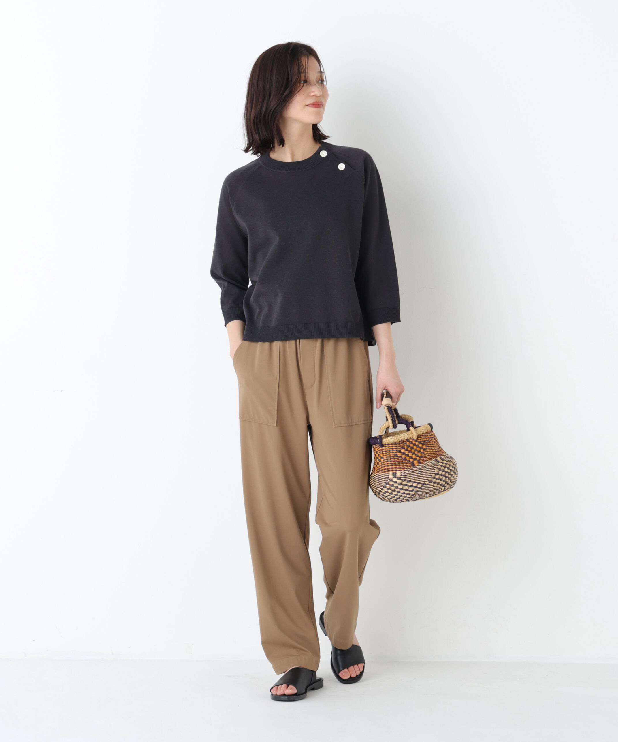  「◆ハイゲージニット６分袖ボタンプルオーバー」|ニット・セーター|