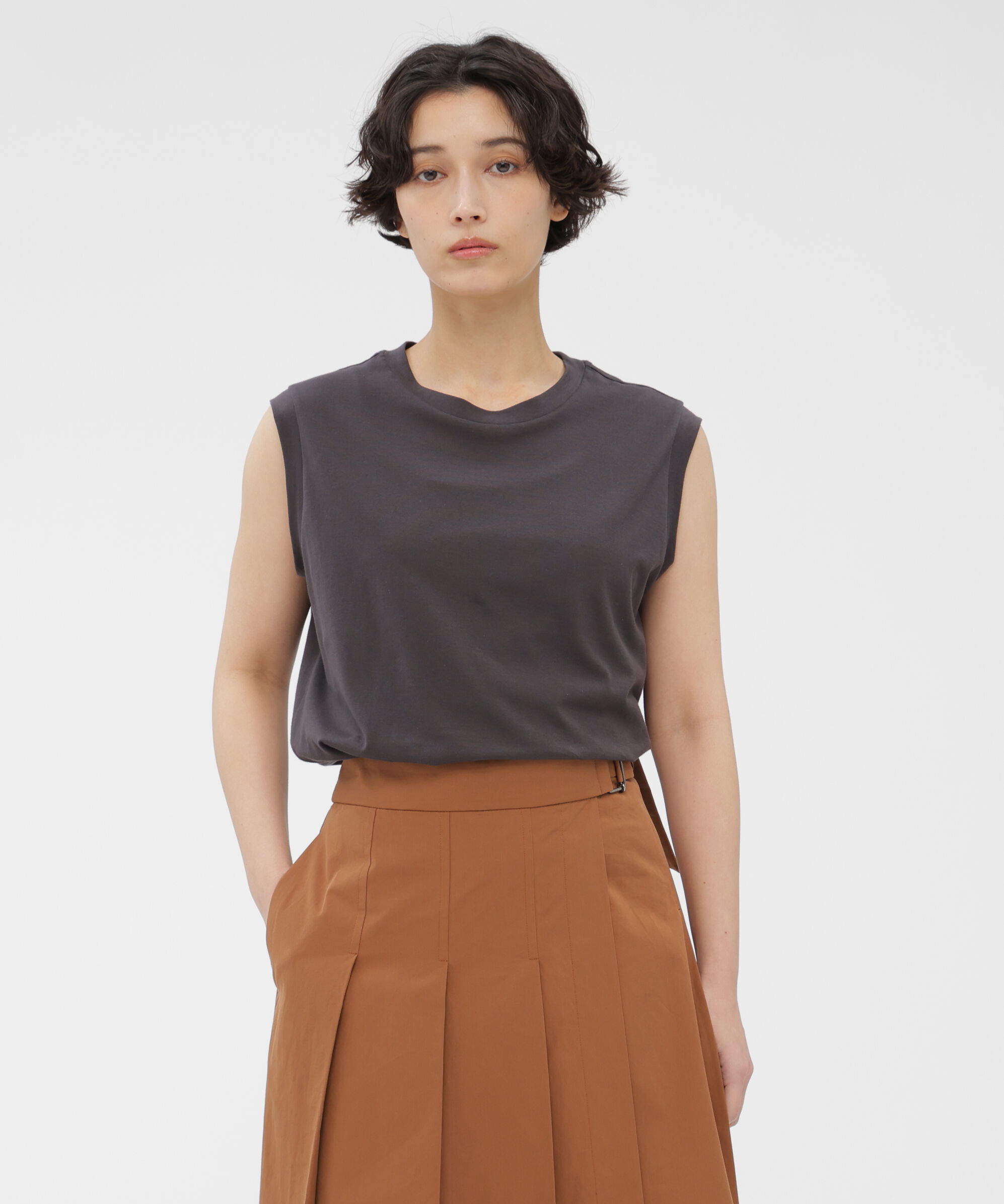  「PLAIN COTTON JERSEY TOP」|Tシャツ・カットソー|CHARCOAL3