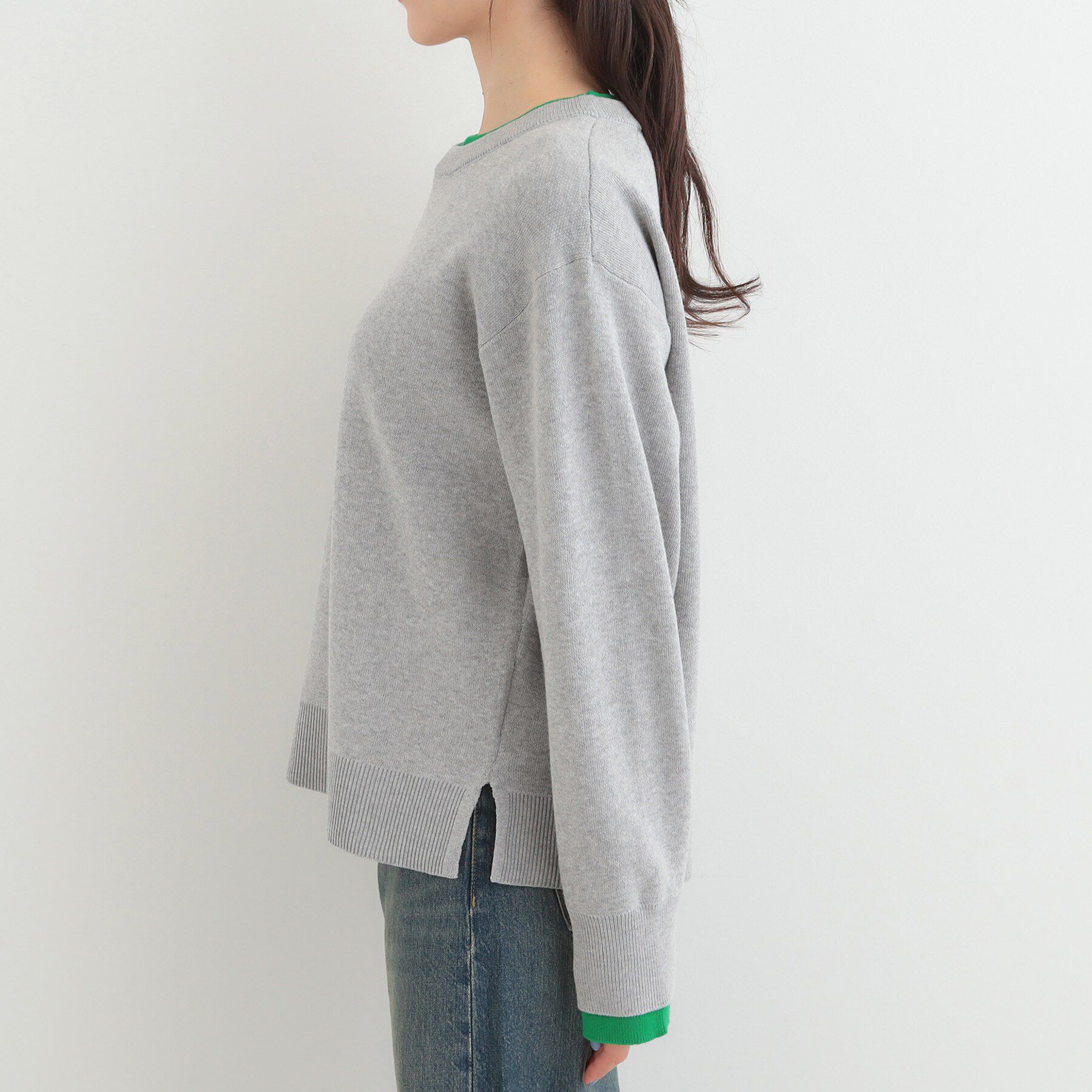 SHOO･LA･RUE「【洗濯機可/S-LL/インしなくても着られる】配色が上品 レイヤード風スウェットライクニット」|ニット・セーター|