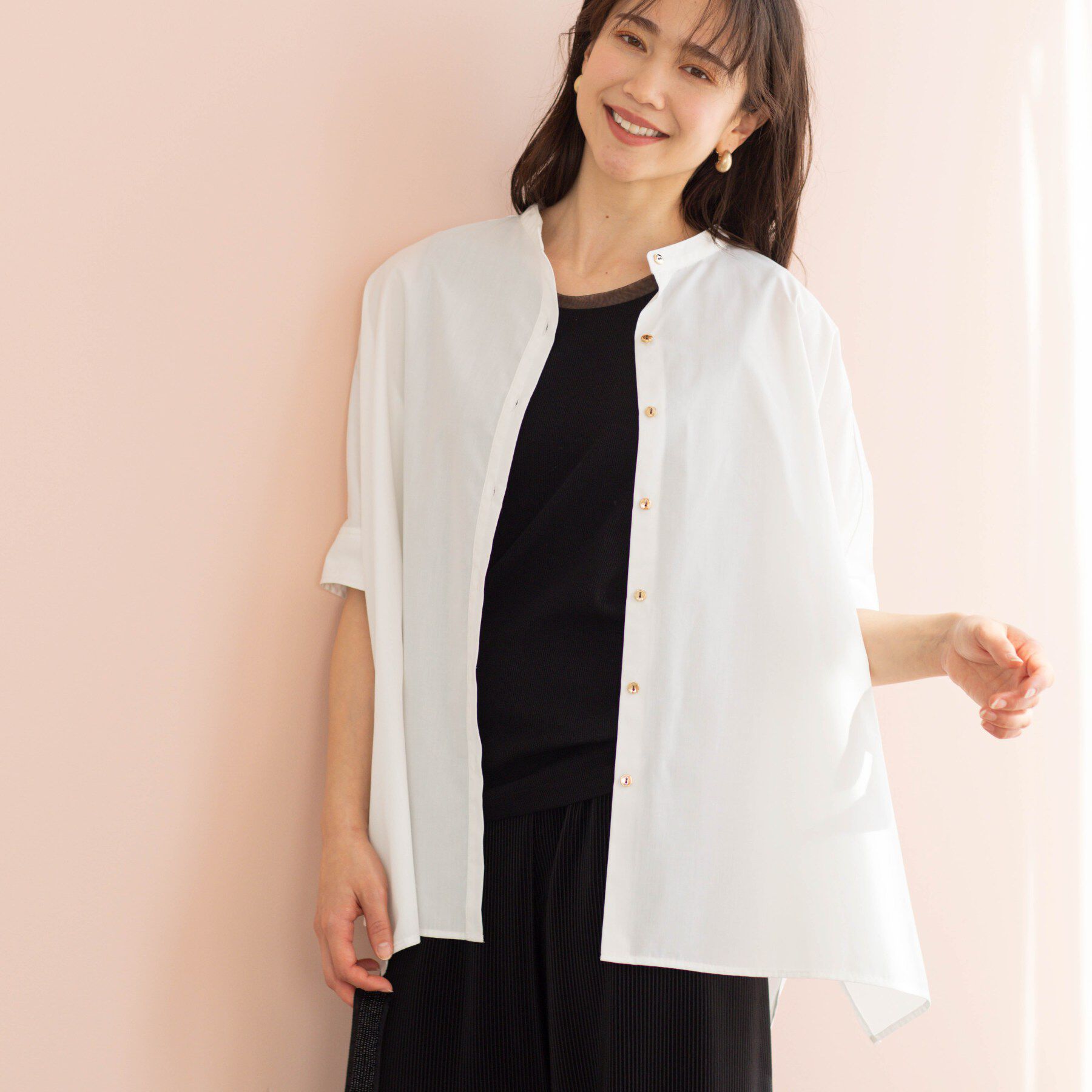 SHOO･LA･RUE「【体型カバー/洗濯機可】インせず着られる　デニムライクシャツ」|シャツ・ブラウス|