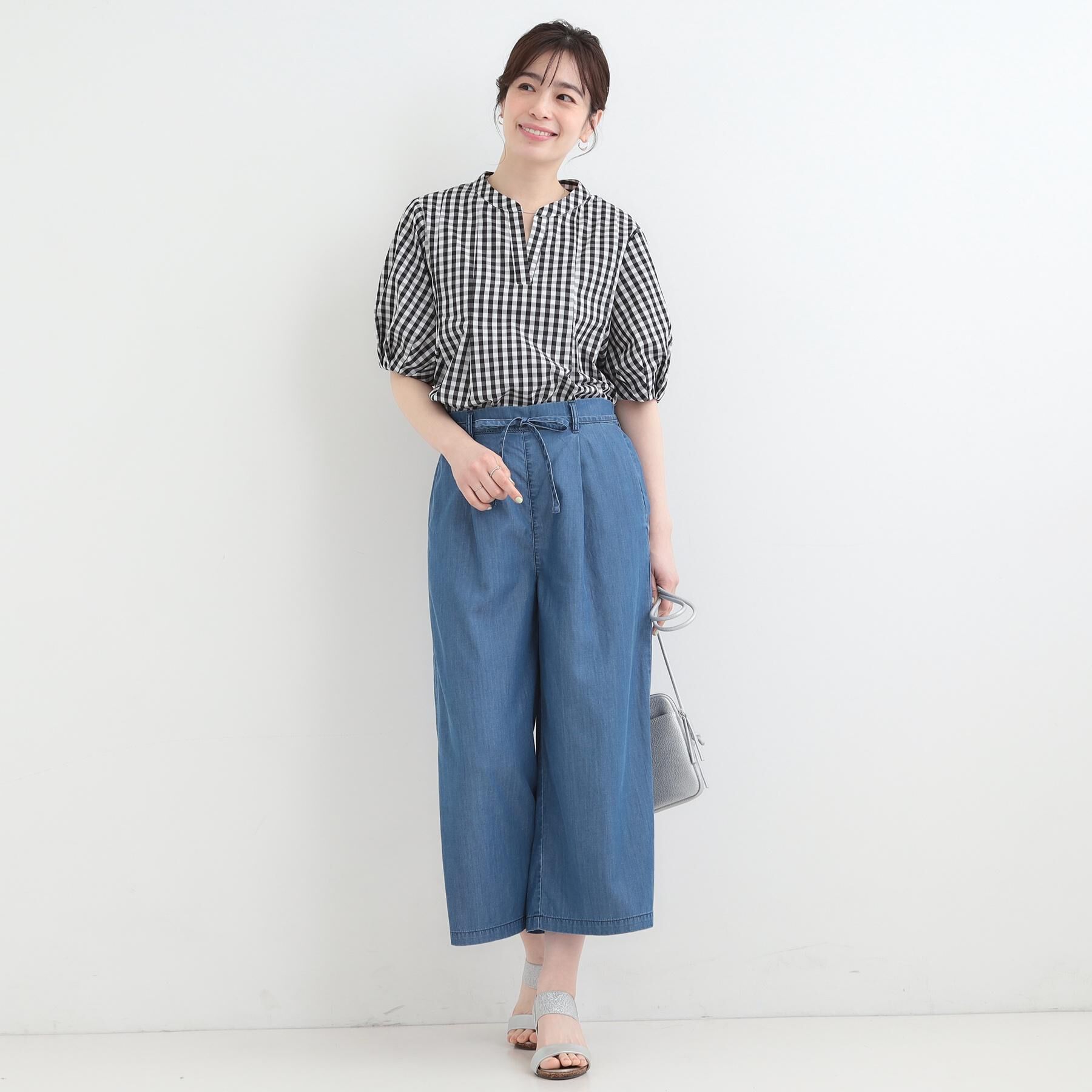 SHOO･LA･RUE「【着丈選べる/2WAY/S-LL】ウエストリボンがポイント　デニムワイドイージーパンツ」|その他|