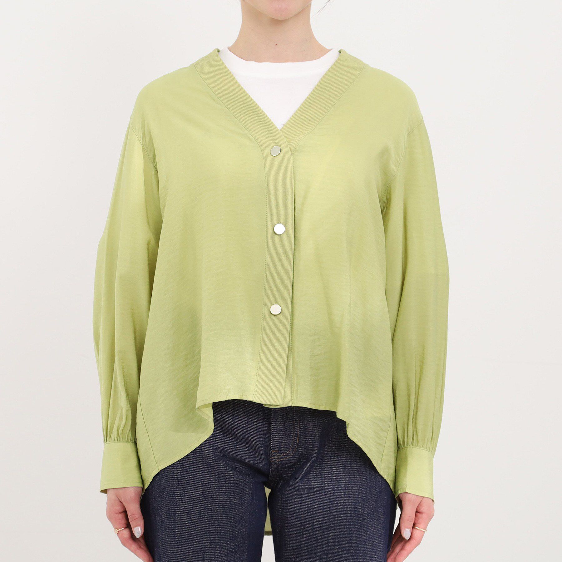 SHOO･LA･RUE「【S-LL/体型カバー】Aラインで身体のラインを拾いにくい シアーシャツカーディガン」|シャツ・ブラウス|