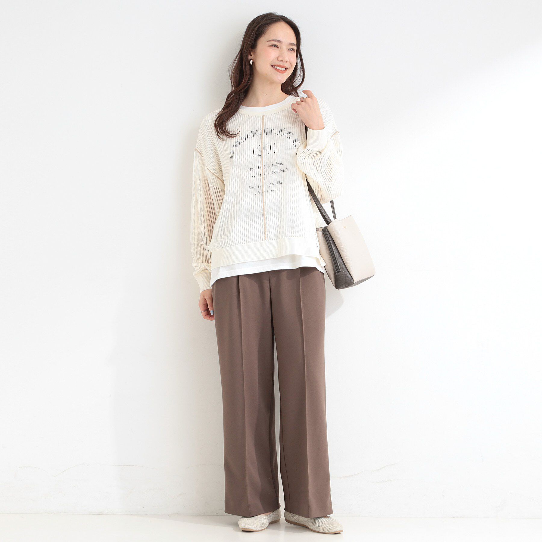 SHOO･LA･RUE「【前後2WAY/2点セット/洗濯機可/S-LL】メッシュリボンニット＆半袖ロゴT」|その他|