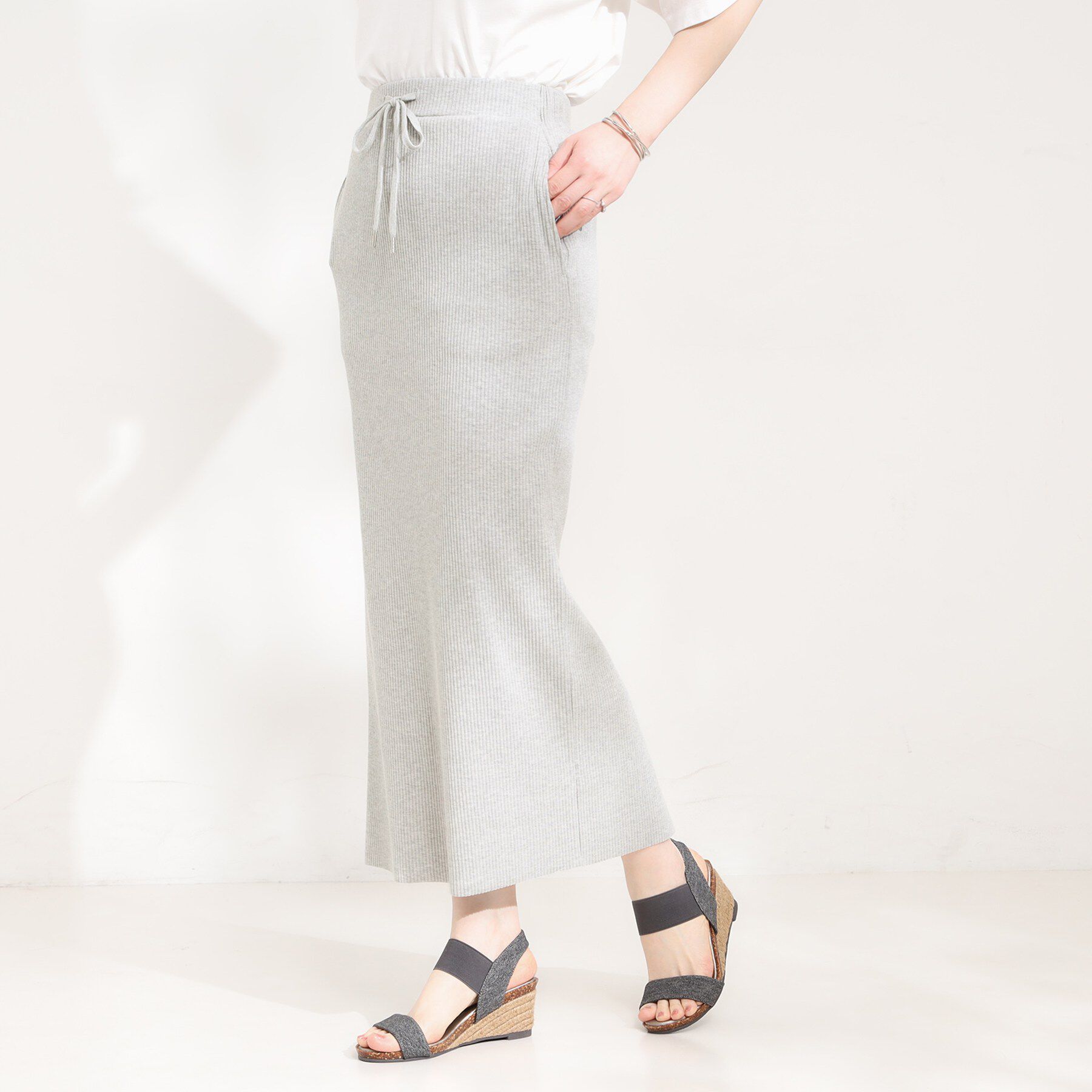 SHOO･LA･RUE「【セルフカット可能/洗濯機可/S-LL】テレコナロースカート」|スカート|