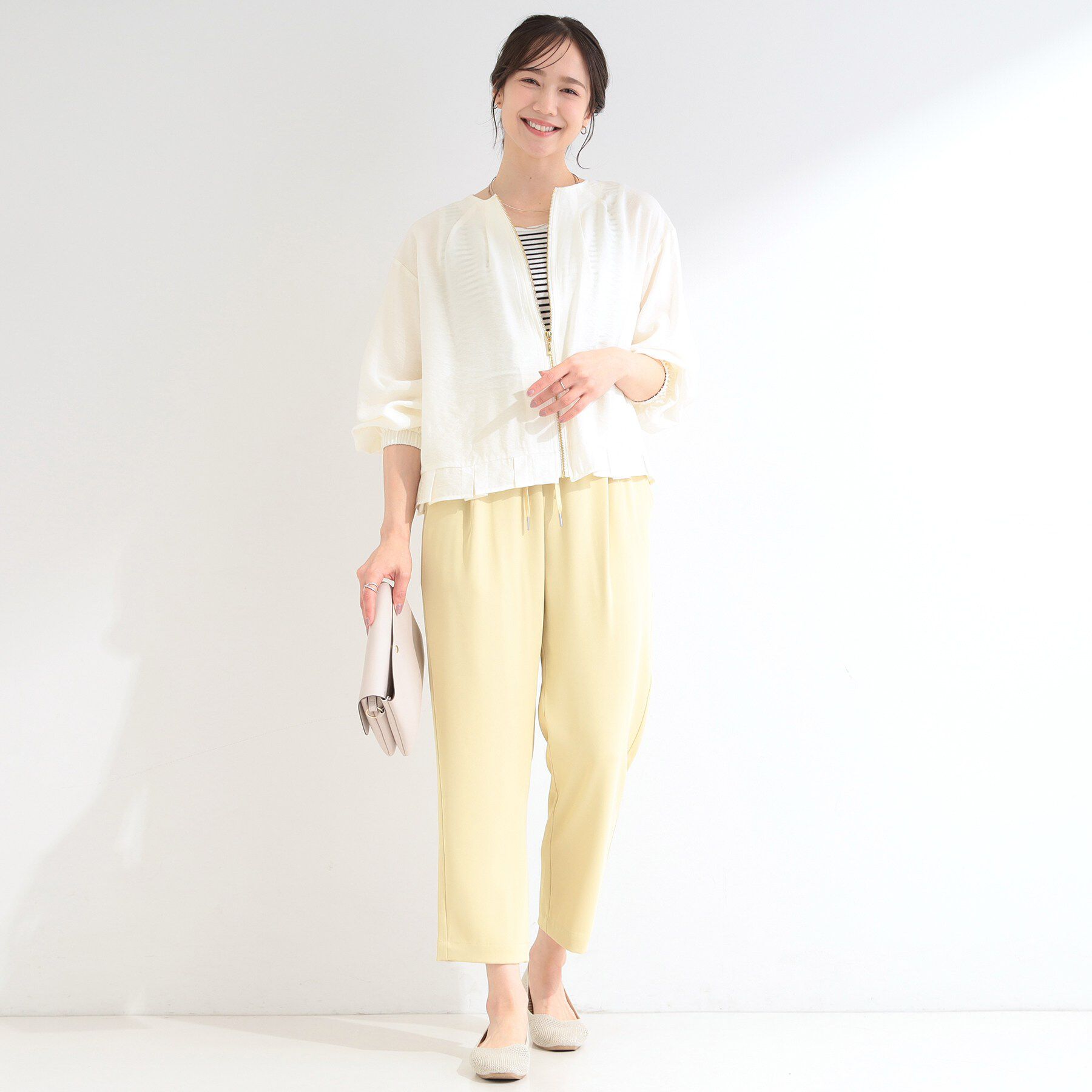 SHOO･LA･RUE「【洗濯機可/UV/S-LL】程よい透け感 襟元タック シアーブルゾン」|ブルゾン・スタジャン|