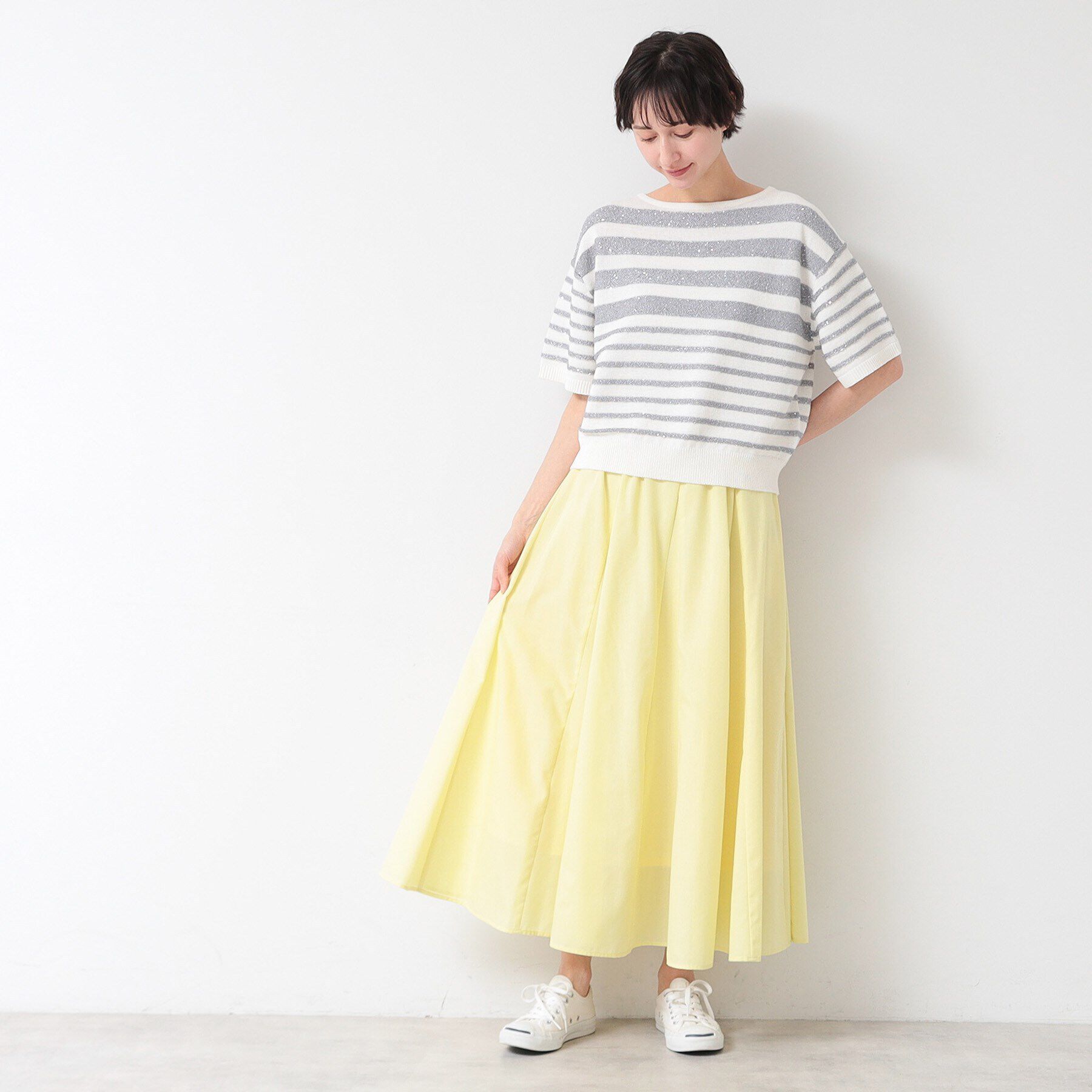 Dessin「【洗える】スパンコールラメボーダーニット」|ニット・セーター|