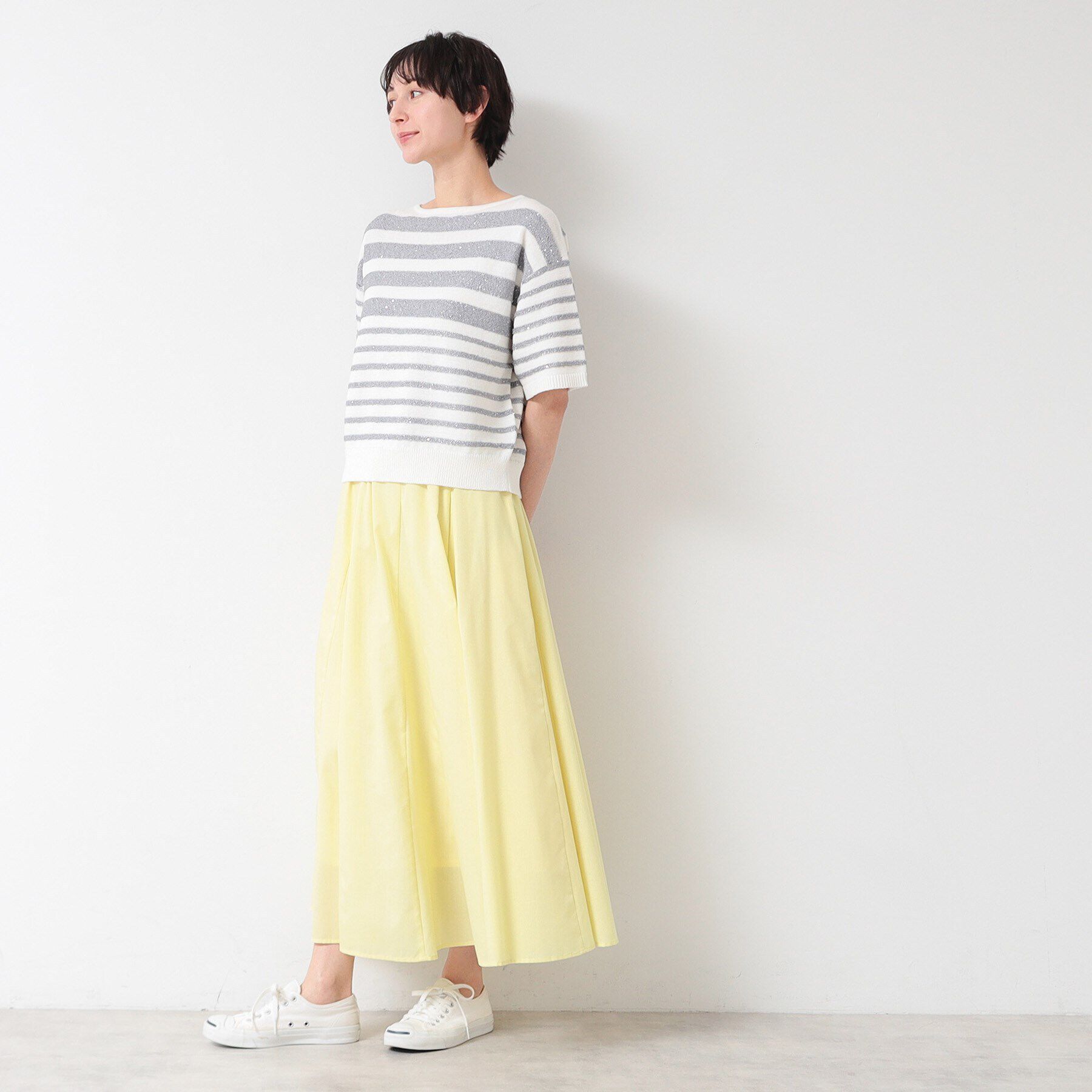 Dessin「【洗える】スパンコールラメボーダーニット」|ニット・セーター|