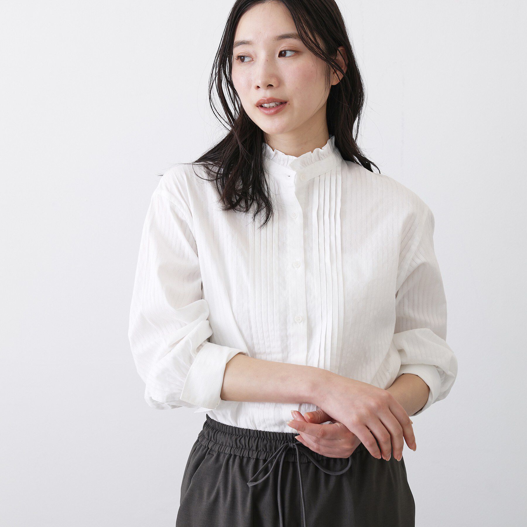 Dessin「【洗える】フリルネックタックブラウス」|シャツ・ブラウス|