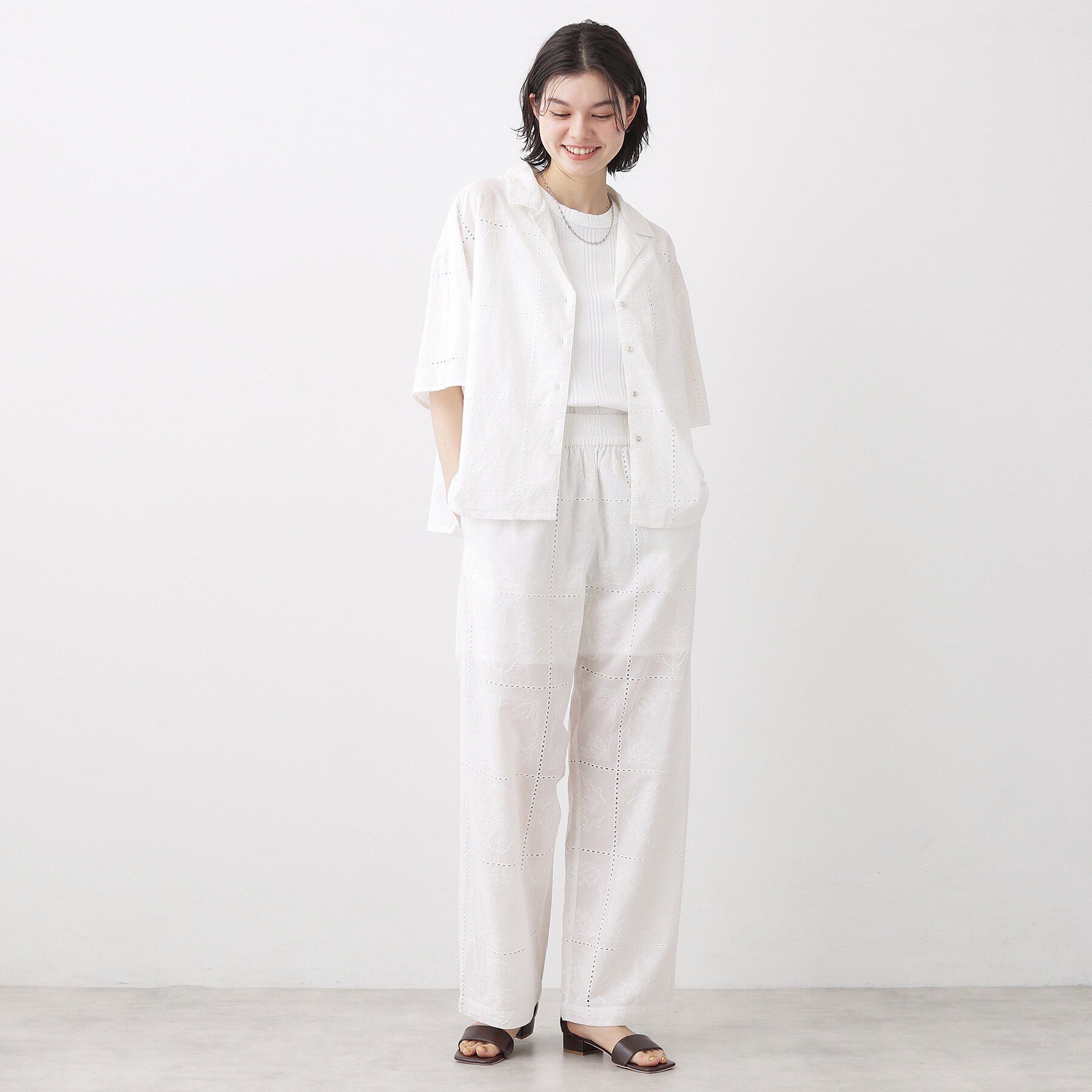 Dessin「【セットアップ可/洗える】刺繍スクエアレースシャツ」|シャツ・ブラウス|