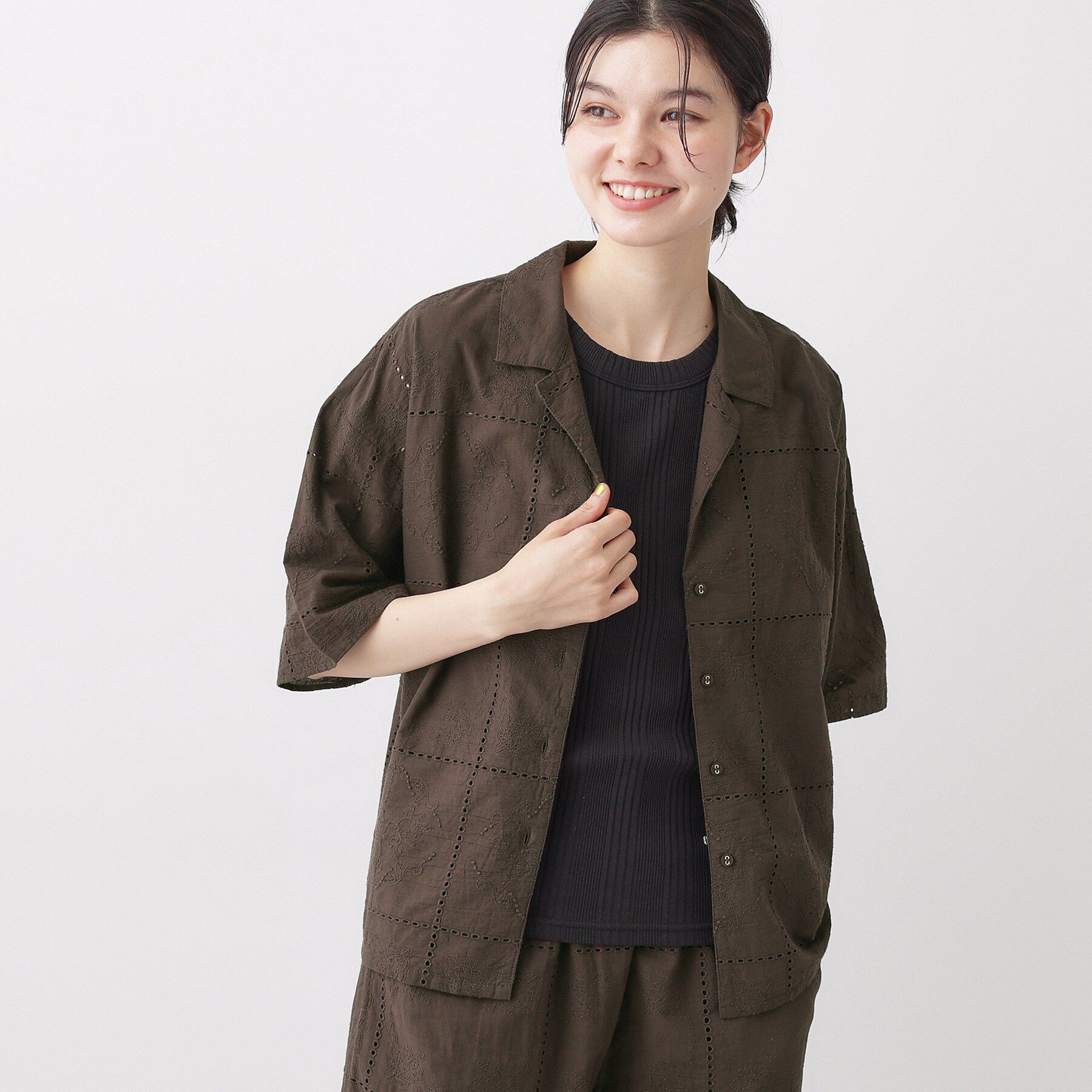 Dessin「【セットアップ可/洗える】刺繍スクエアレースシャツ」|シャツ・ブラウス|ブラウン(044)