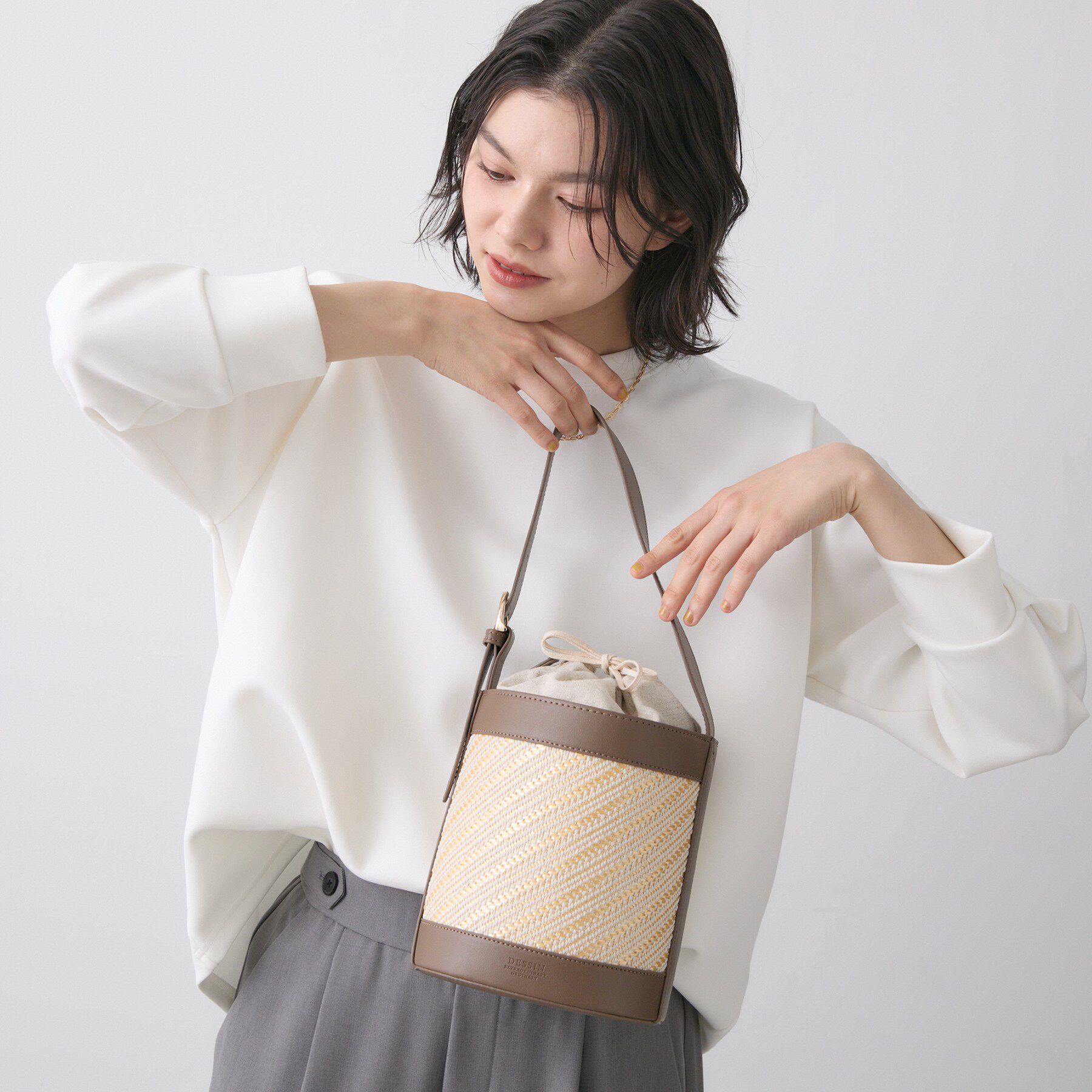 Dessin「ストライプ柄バッグコンビバケツショルダー」|ショルダー・メッセンジャー|ベージュ(552)