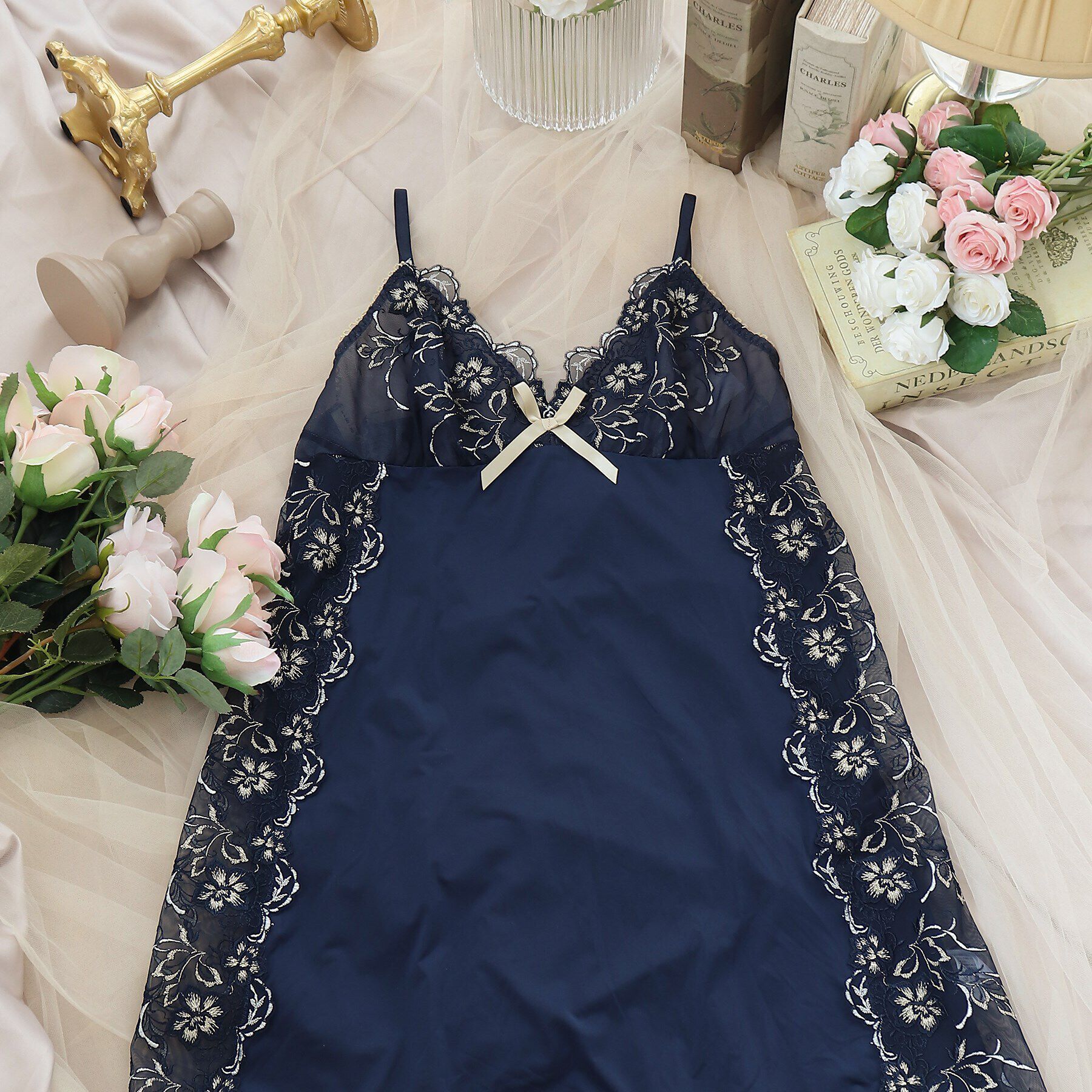 Risa Magli「マリカ スリップ」|キャミソール|ネイビー(093)