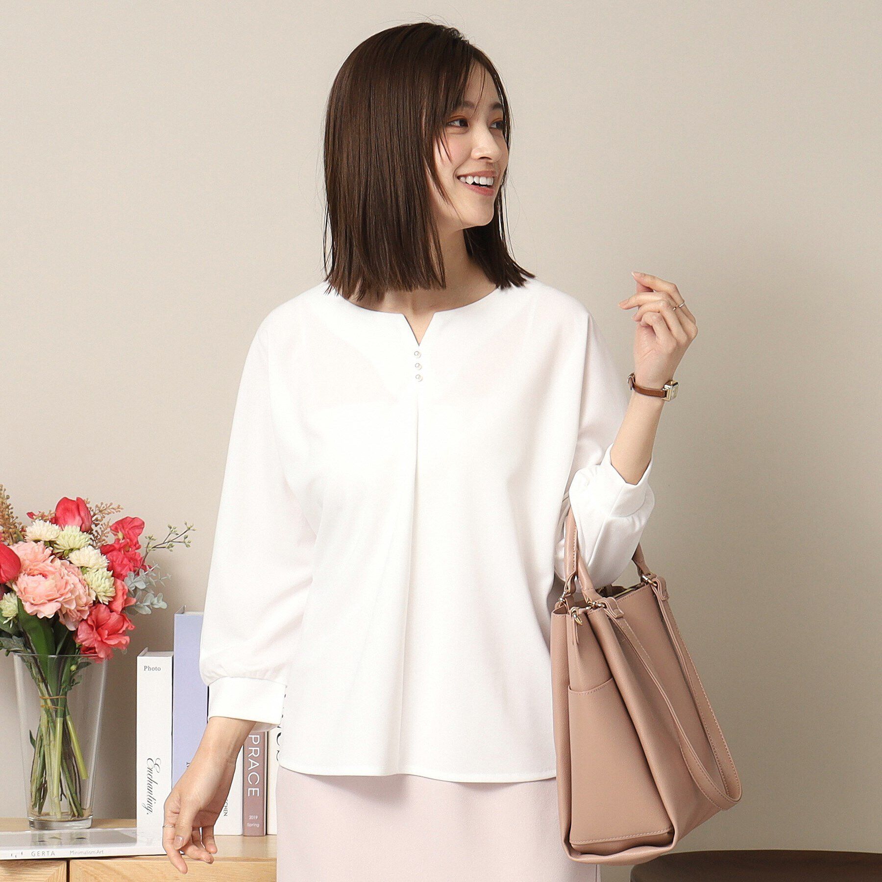 ITS&rsquo;DEMO「【通勤／手洗い可】カットジョーゼットキーネックプルオーバー」|シャツ・ブラウス|