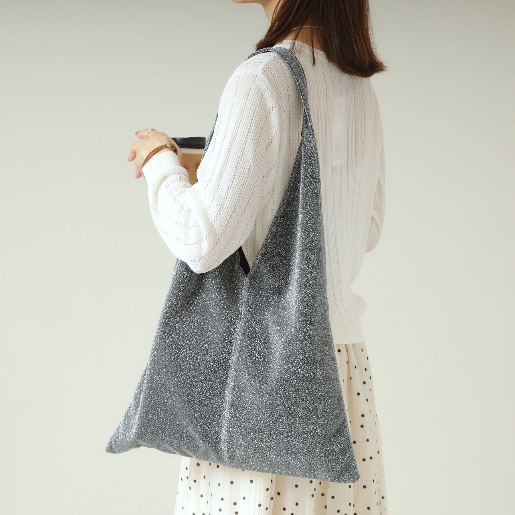 ITS&rsquo;DEMO「【A4対応】ラメトート」|トートバッグ|ブラックシルバー(0