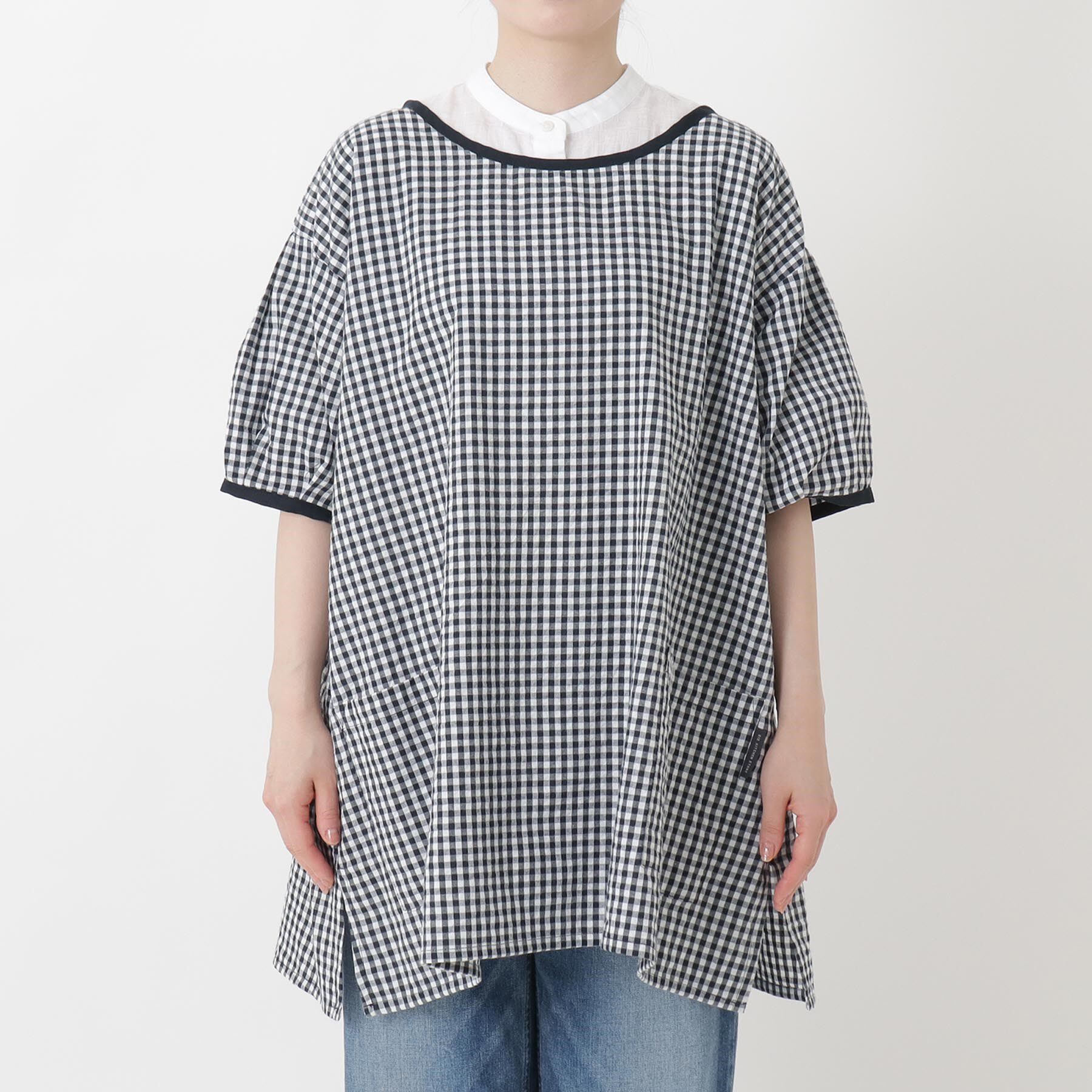 212 KITCHEN STORE「ギンガムサッカー半袖かっぽう着 BK」|食器・キッチングッズ|