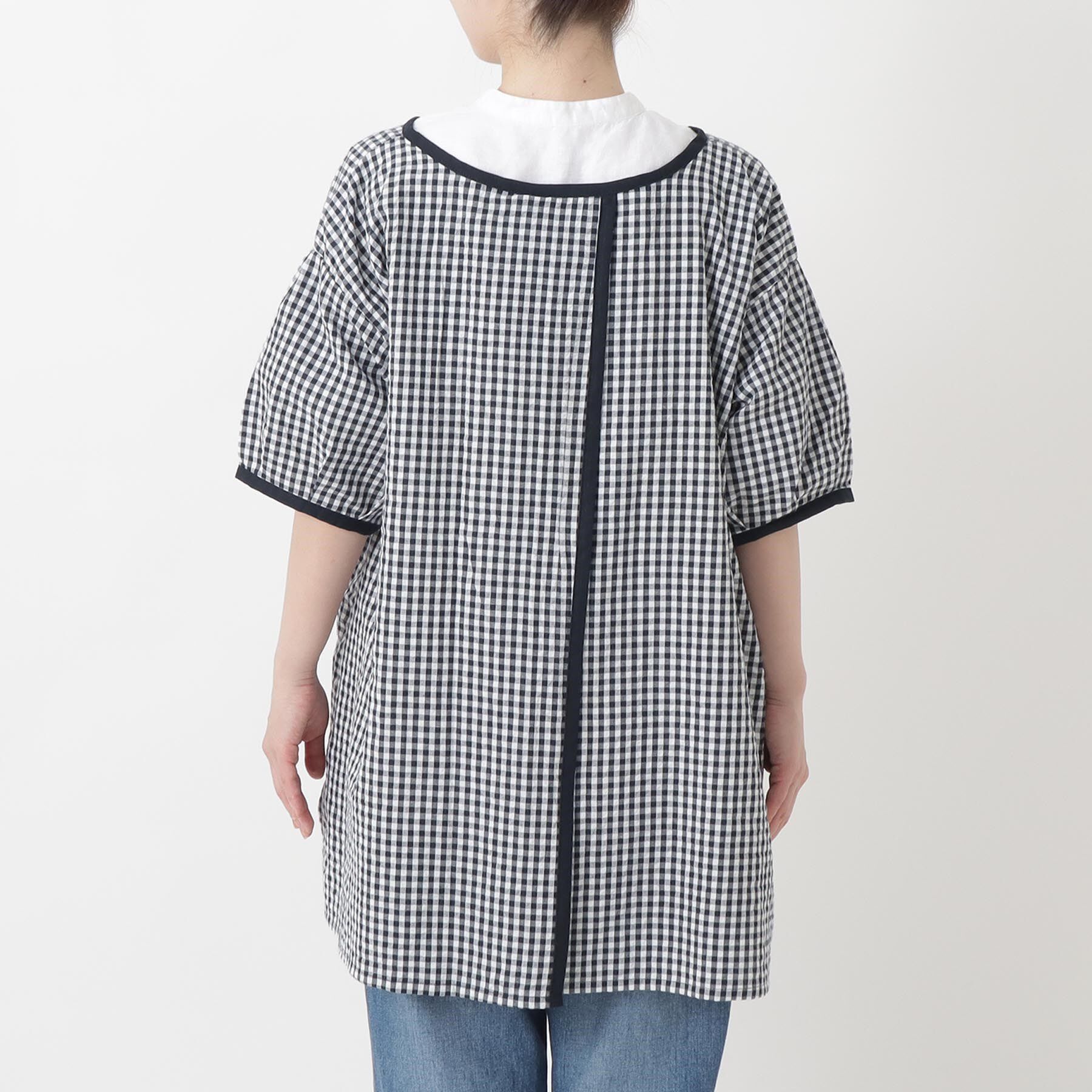 212 KITCHEN STORE「ギンガムサッカー半袖かっぽう着 BK」|食器・キッチングッズ|