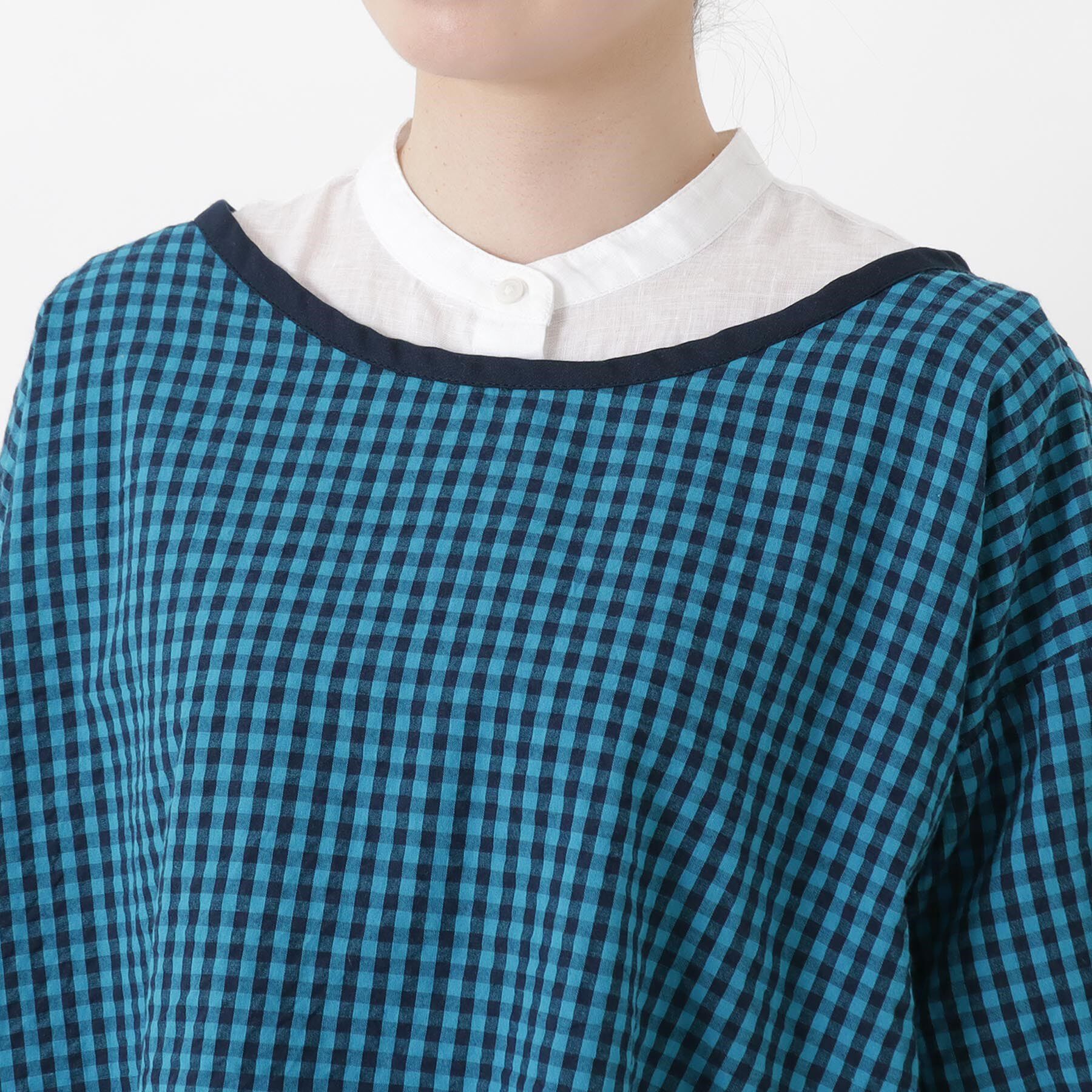 212 KITCHEN STORE「ギンガムサッカー半袖かっぽう着 BL」|食器・キッチングッズ|
