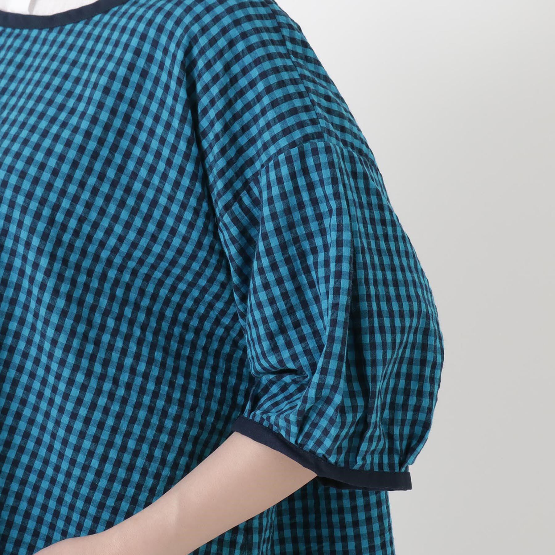 212 KITCHEN STORE「ギンガムサッカー半袖かっぽう着 BL」|食器・キッチングッズ|