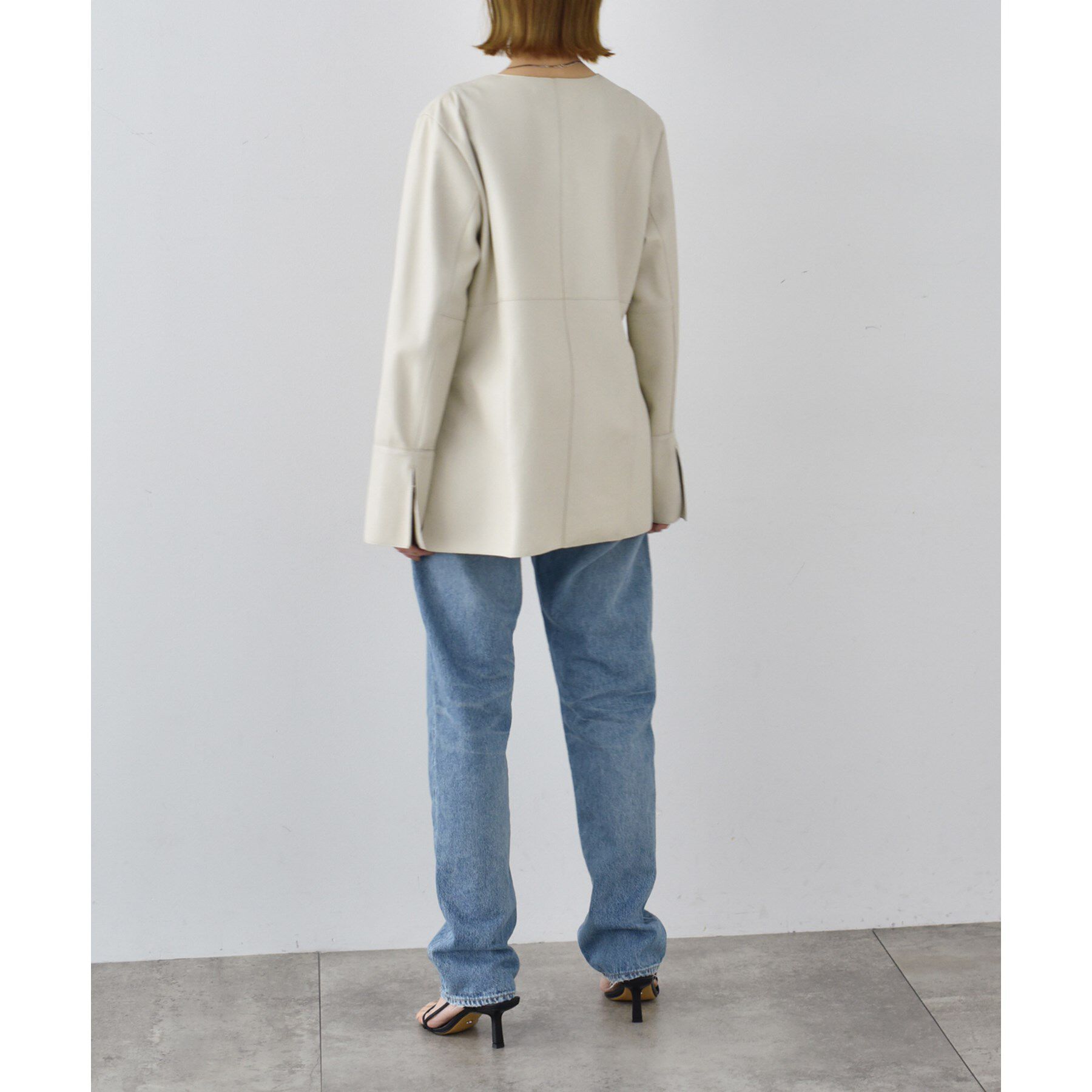 CODE A「front ribbon leather jacket」|ノーカラージャケット|